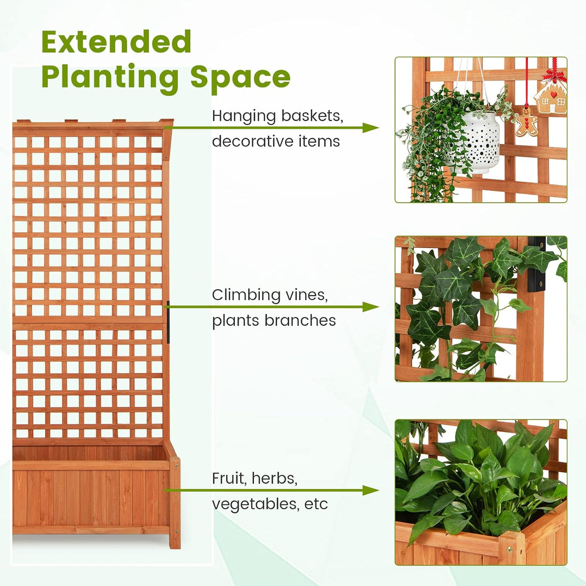 HAPPYGRILL 72.5" Raised Garden Bed with Trellis & Planter Box