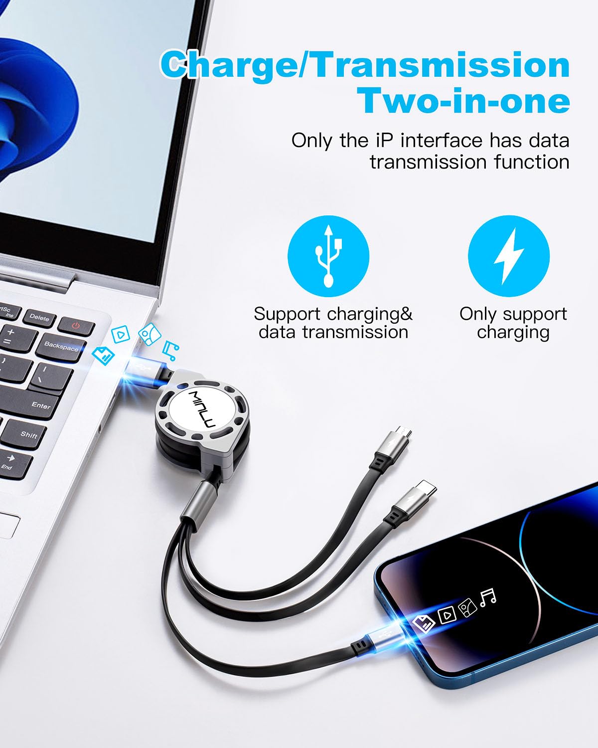Multi Charging Cable 3A, [2Pack 4ft] Retractable Multi Charging Cord 3 in 1 Fast Charger Cord, USB C Charger Adapter with Lightning/Type C/Micro USB Ports for Cell Phones/iPhone/Samsung/PS/Tablets