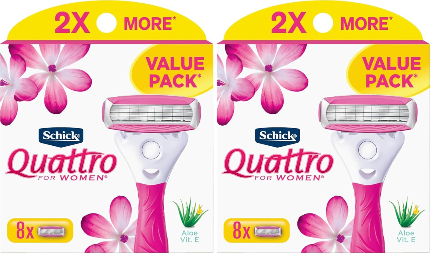 Schick Quattro Womens Razor for Shaving Refllls, Razors for Women Value Pack, Ladies Razors for Legs - 8 Count