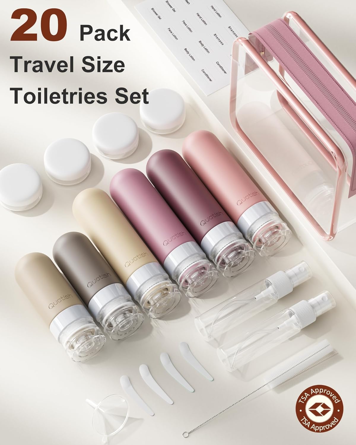 20 Pack Travel Bottles for Toiletries, Original Patented, TSA Approved Travel Size Containers, Leak Proof Silicone Shampoo and Conditioner Bottles Women & Men, Airplane Cruise Essentials, Black