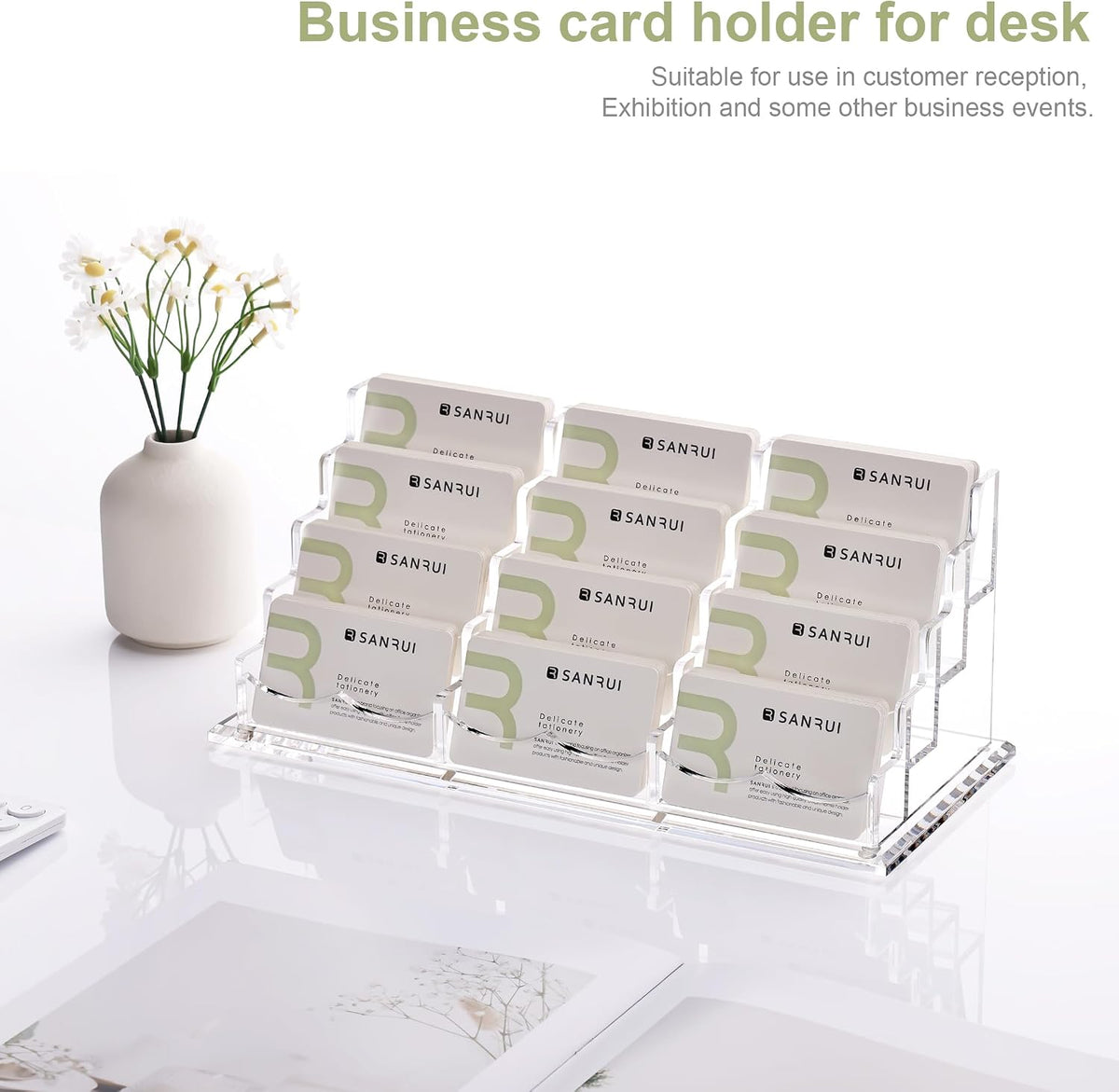 YUXUN Business Card Holder Display for Desk-12 Slots 4 Tier