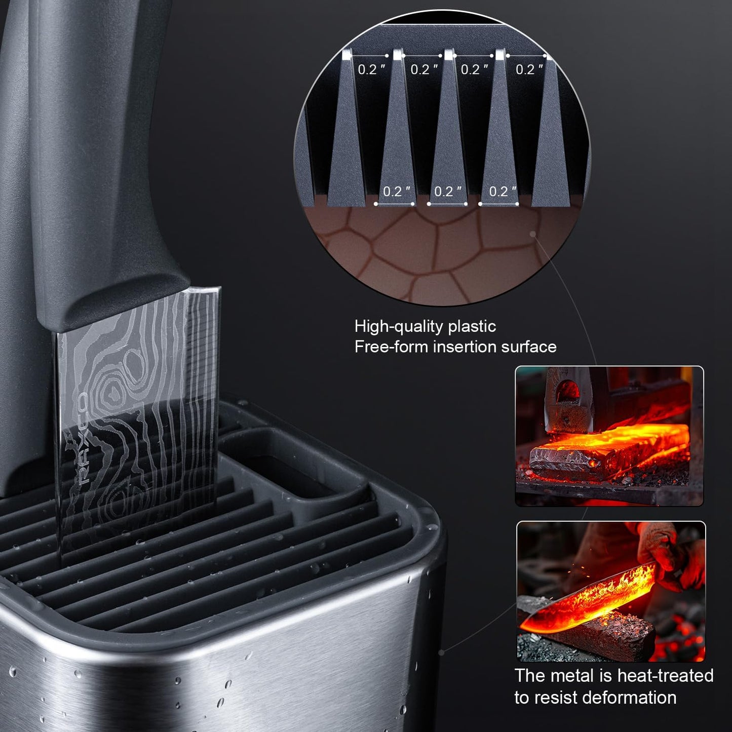 RAXCO 10-Piece Kitchen Knife Set | Stainless Steel Holder | Compact Design - Gray