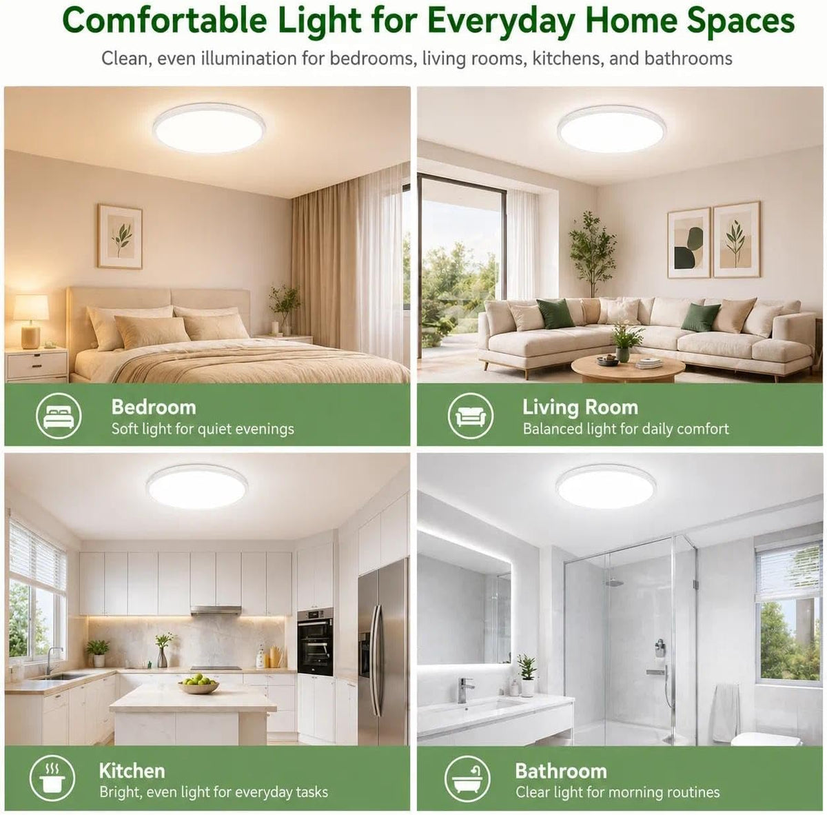 zemty 4Pack LED Flush Mount Ceiling Light, 12 Inch 24W Dimmable Round Ceiling Fixture, Black Low Profile Hardwired Ceiling Lamp for Bedroom, Kitchen, Hallway & Bathroom