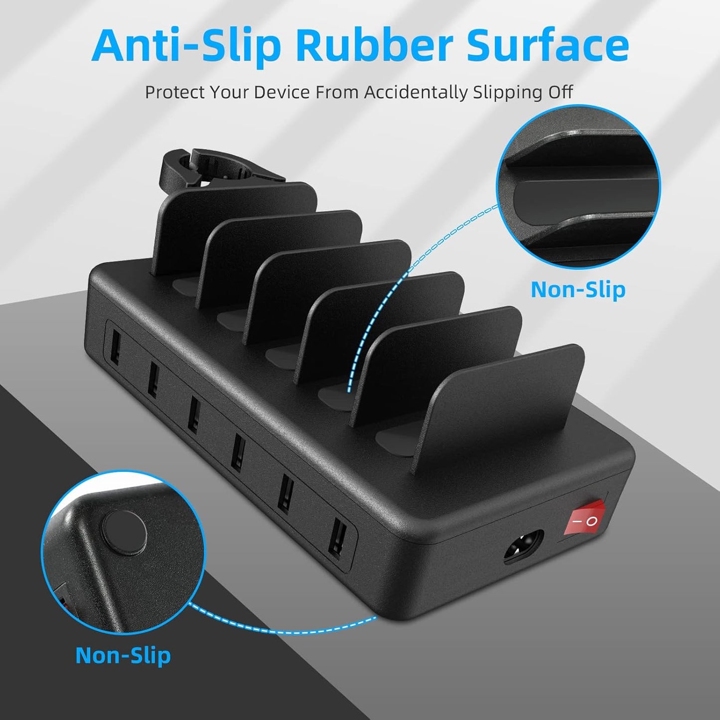 Charging Station for Multiple Devices, 50W 6 Ports USB Charger Station | with Apple Watch Holder & 6 Cables, for iPad Cellphone Kindle Tablet and Other Electronic, 1 USB-A to USB-C Adapter Converter