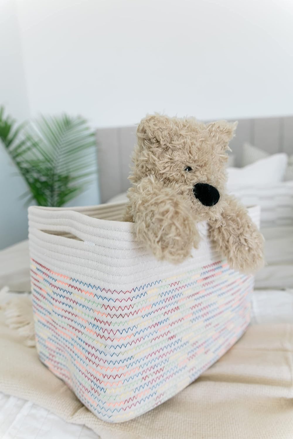 OrganiHaus Rainbow Baskets for Shelves, Set of 3, 15x9x10 | Colorful, handwoven cotton rope; a toy bin for playroom, classroom, or girls' room decor; great for nursery too