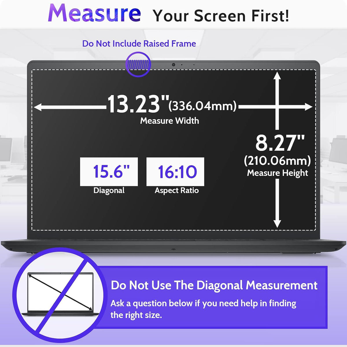 Peslv 15.6 Inch Laptop Privacy Screen Compatible with Lenovo Hp Dell Acer Asus Thinkpad Envy Xps Computer 16:10 Aspect, Removable Anti Glare Blue Light Filter Protector, 15" Monitor Security Shield