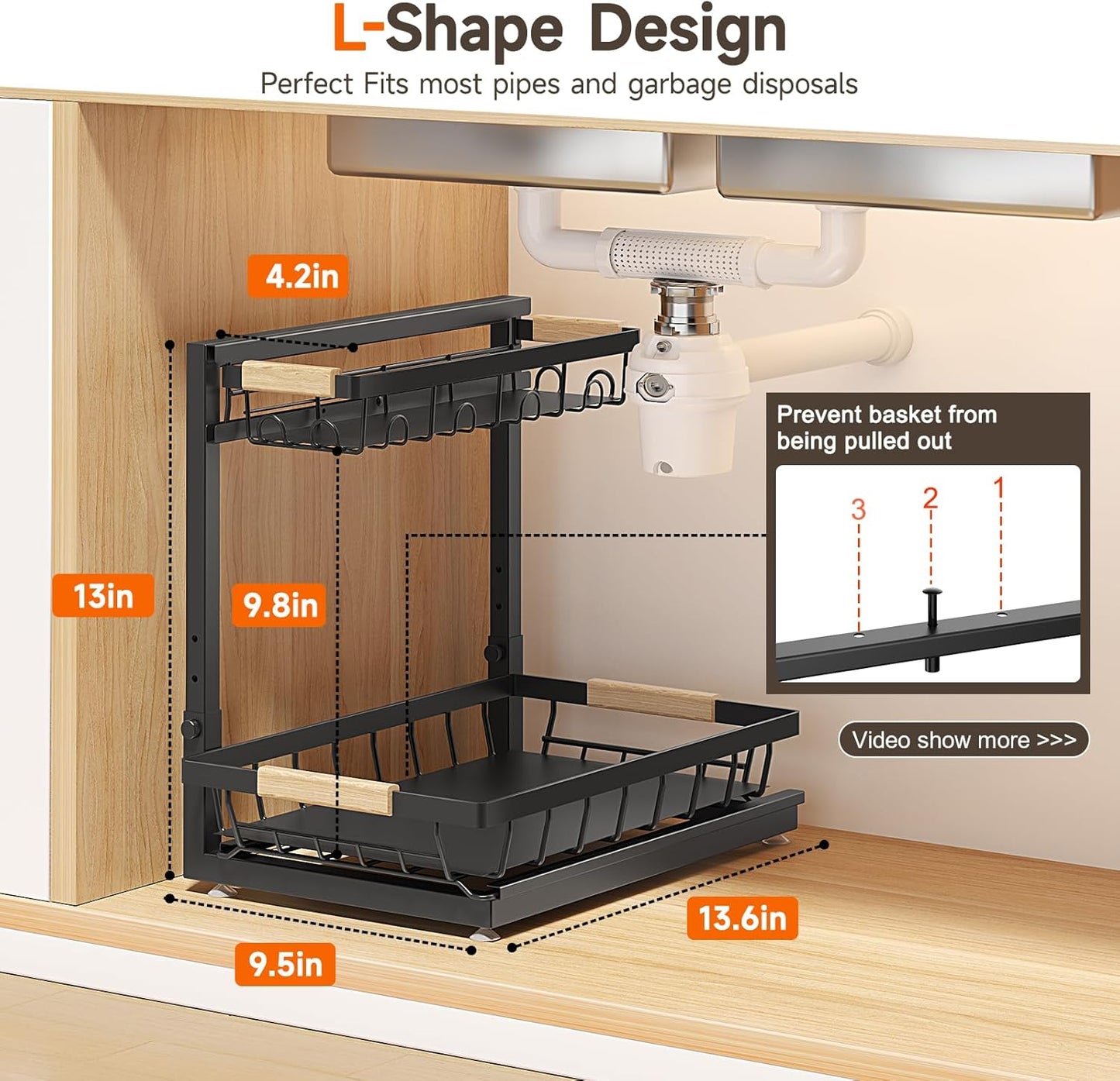 Sevenblue 2 Packs Under Sink Organizer, Height Adjustable 2 Tier Under Kitchen Sink Organizer, Multi-Purpose Storage Shelf for Kitchen Bathroom Cabinet (Black, Large)