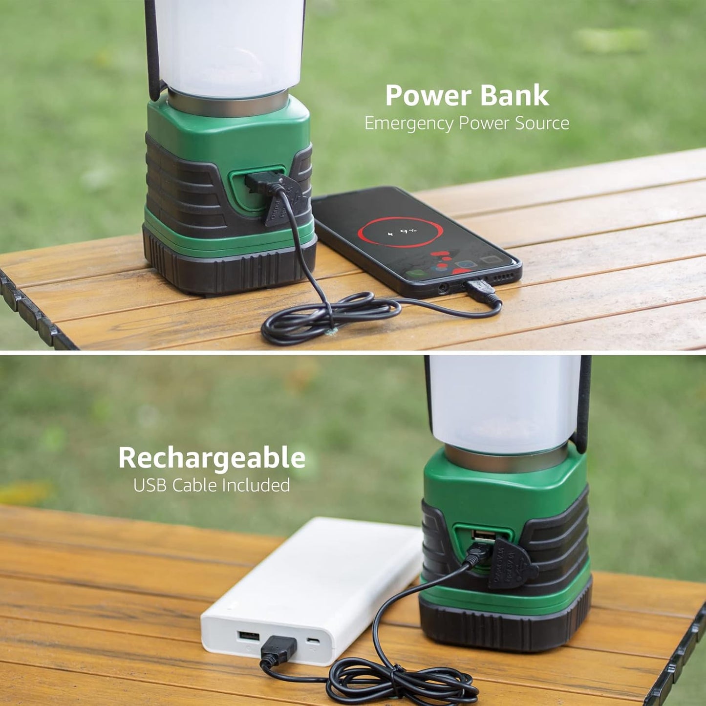 Lepro 1000LM LED Camping Lantern Rechargeable, 4400mAh Power Bank, Green Tent Light with 4 Light Modes, Waterproof Lantern Flashlight for Hurricane Emergency, Camping Essentials, USB Cable Included