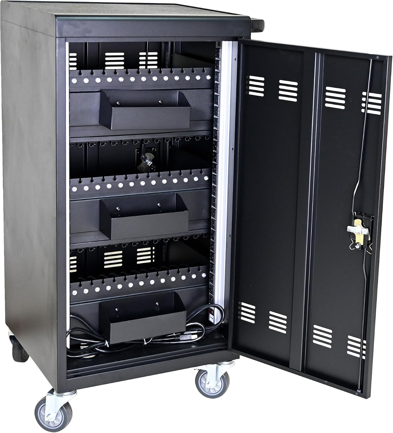 45-Device Mobile Charging Cart Up to 16.3" Locks Black | with Charging Power Strip Front & Rear Locks Cable Management Safe Charging Cabinet for Ipads, Chromebooks, Tablets, Laptops