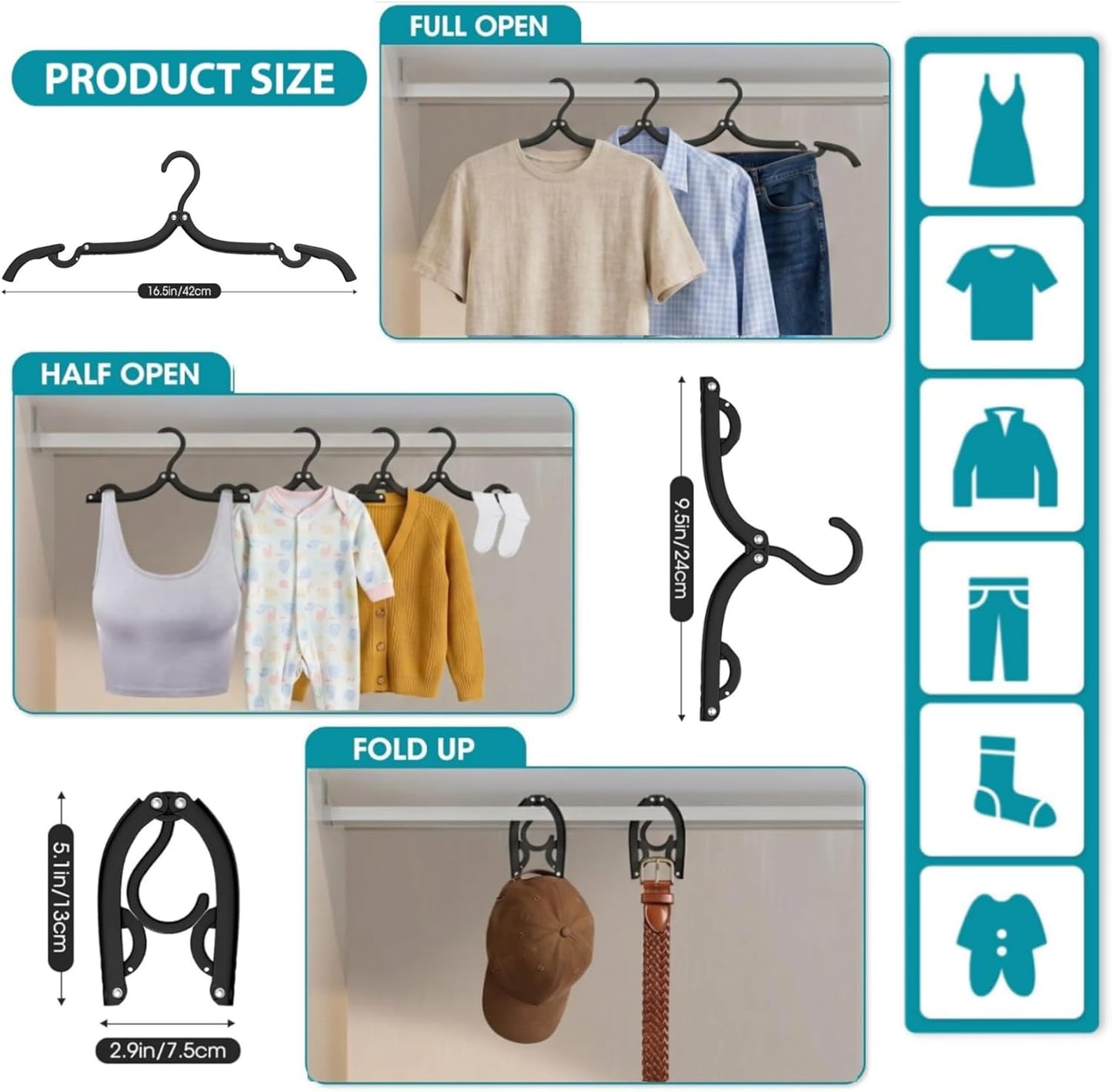 30 Pcs Travel Hangers Portable Foldable Travel Hanger Organizer, Plastic Cruise Essentials Clothes Drying Rack Folding Hangers for Camping Flying RV Europe Vacation Essentials Suitcase, Black