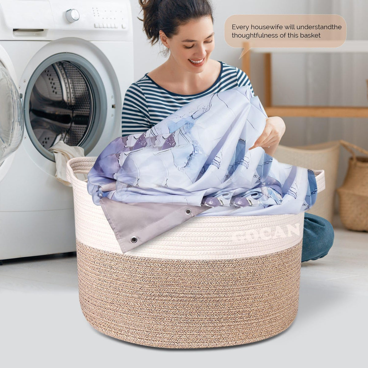 Cotton Rope Woven Laundry Basket 22"X 22"X 14" with handlesXXXL