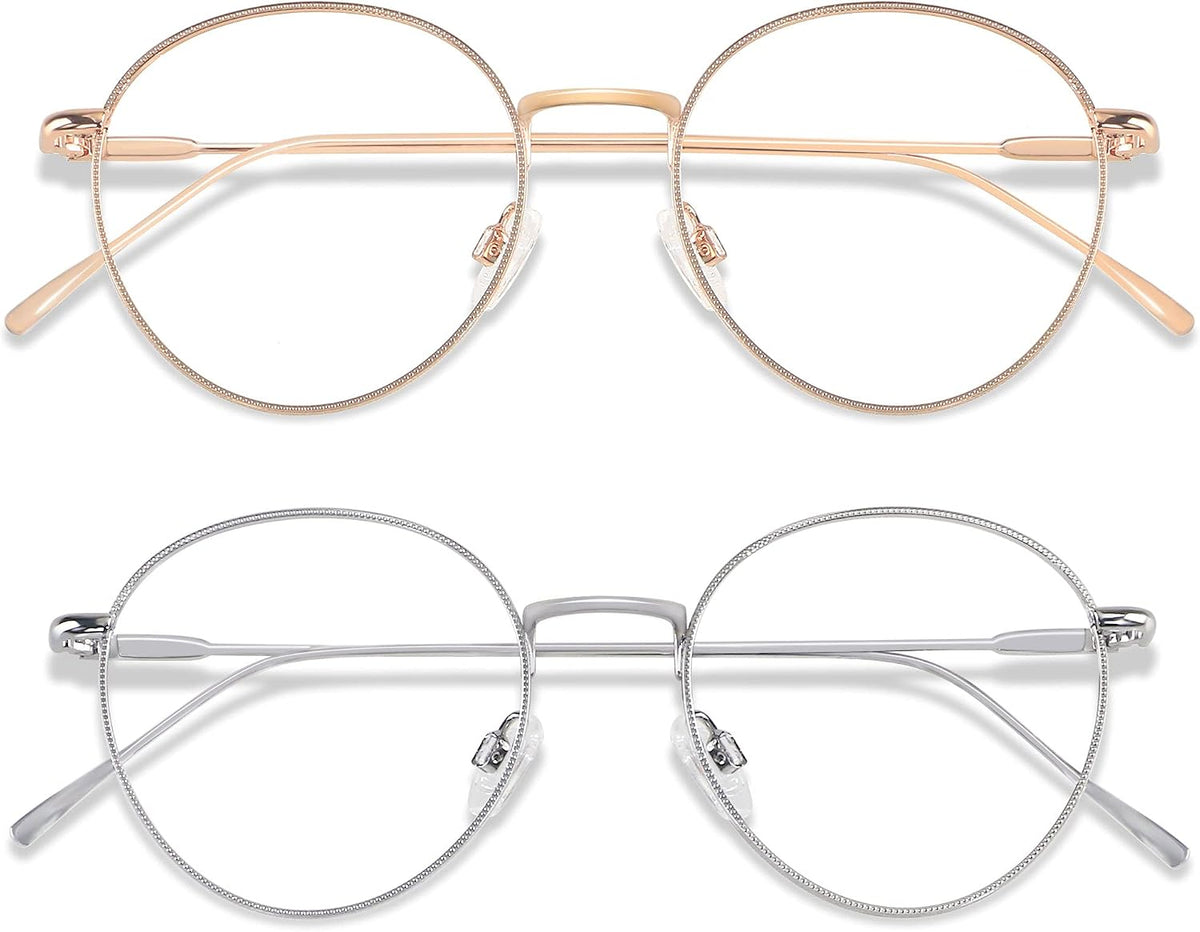 ANDWOOD Blue Light Blocking Glasses Women Men Small Face Computer Clear Bluelight Blocker Super Lightweight Metal Frame Round