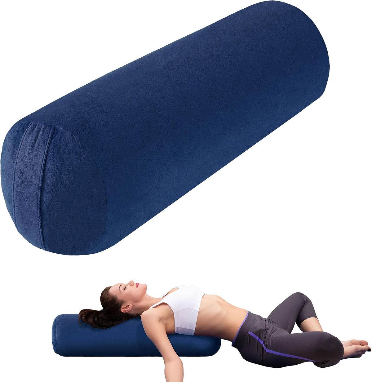 MABOZOO Round Yoga Pillow, Cylindrical Yoga Bolster Pillow with Washable Cover, Meditation Cushion Body Cushion for Practice, Restorative, Meditation