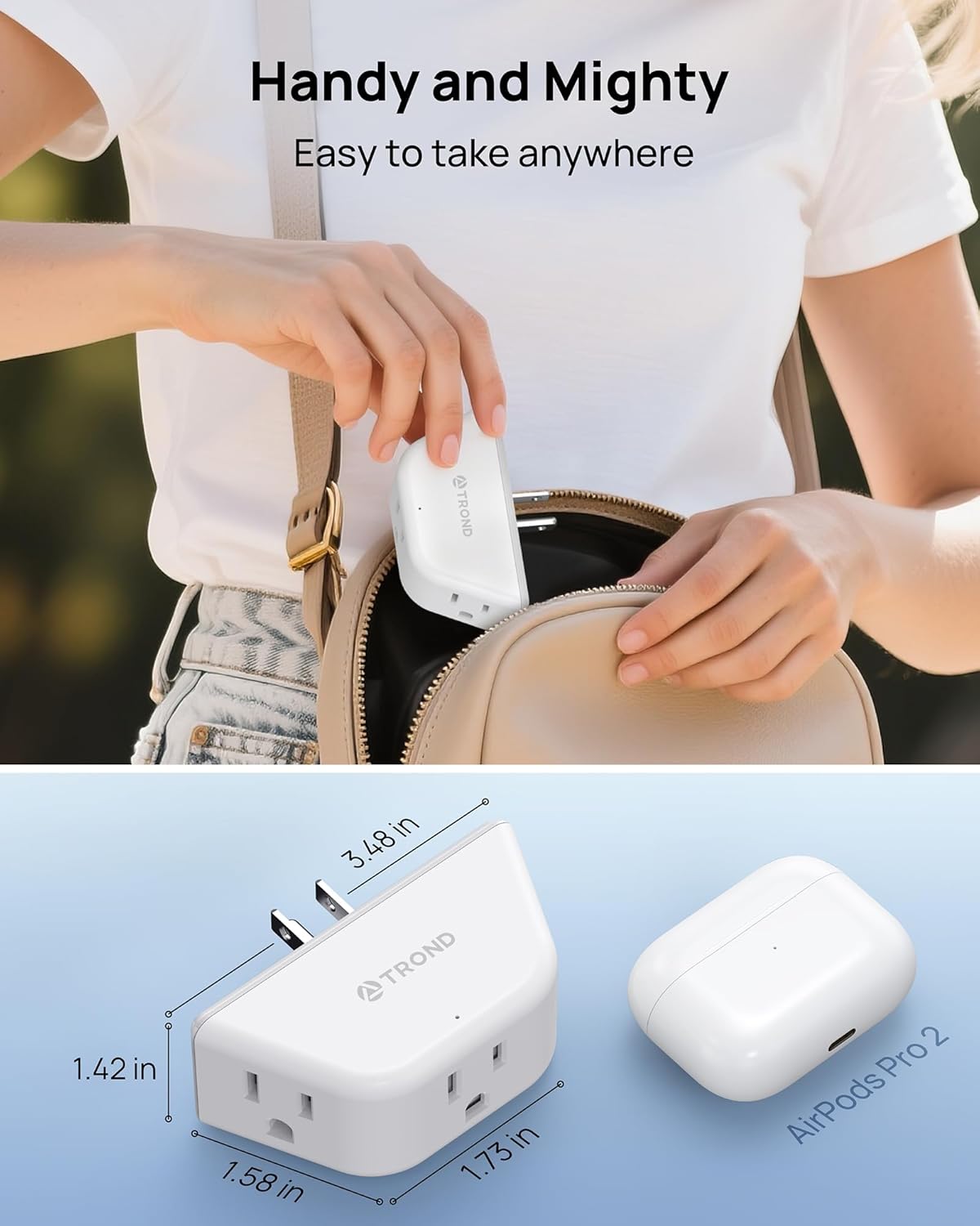 TROND Multi Plug Outlet Extender 2 Pack - Electrical Wall Splitter, 3 Way Angled Wall Outlet Adapter, Cruise Essentials, ETL Listed, Small Multiple Plug Expander for Bathroom Kitchen Office, White
