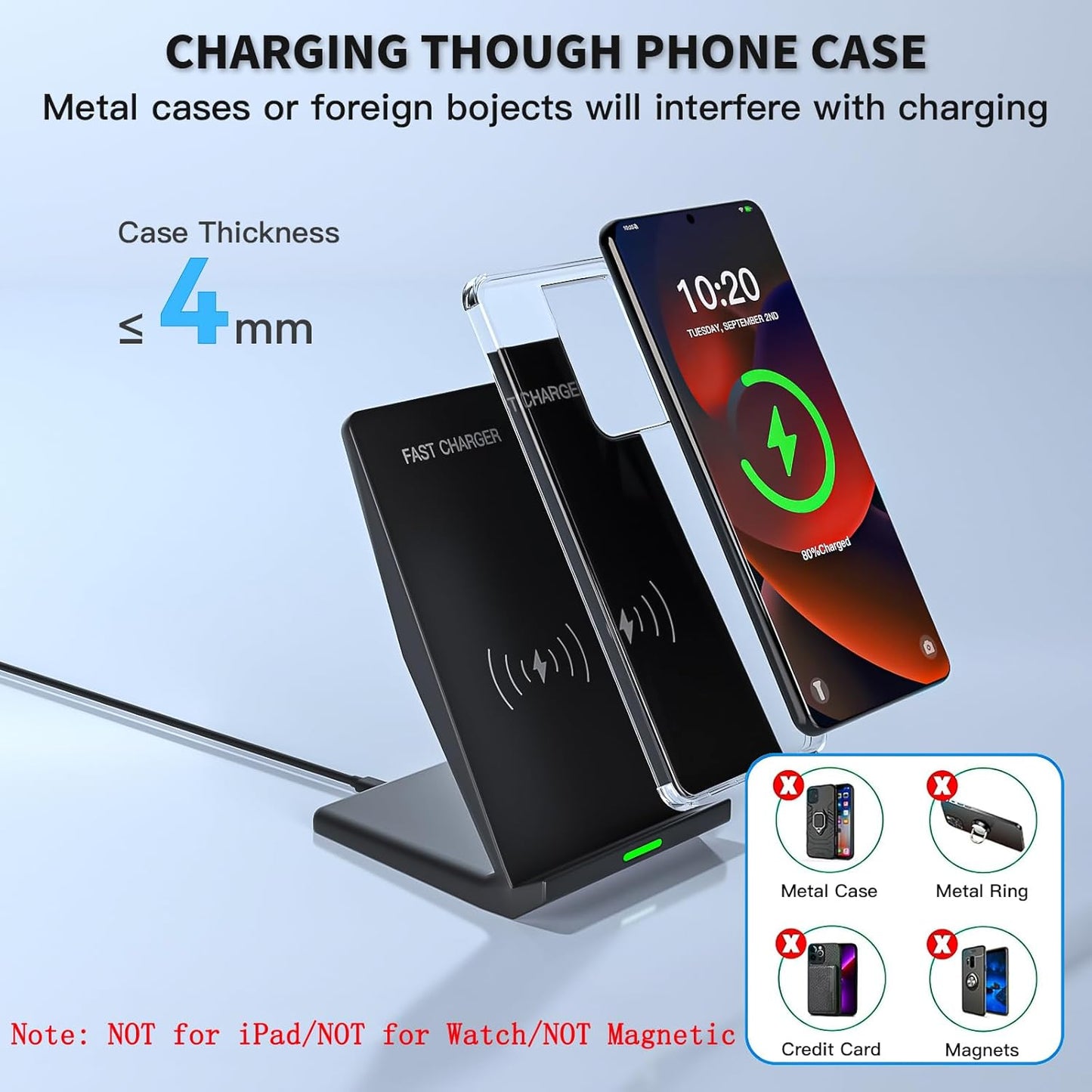 Wireless Charger Station,15W Desk Wireless Charging Stand 20W USB C Adapter for Apple iPhone 17 Pro/17/17/Air/16 Pro/16E/16 Plus/15/14/13,Samsung Galaxy S25/S24/S23/S22/Z Flip Fold/Note 20,Google etc