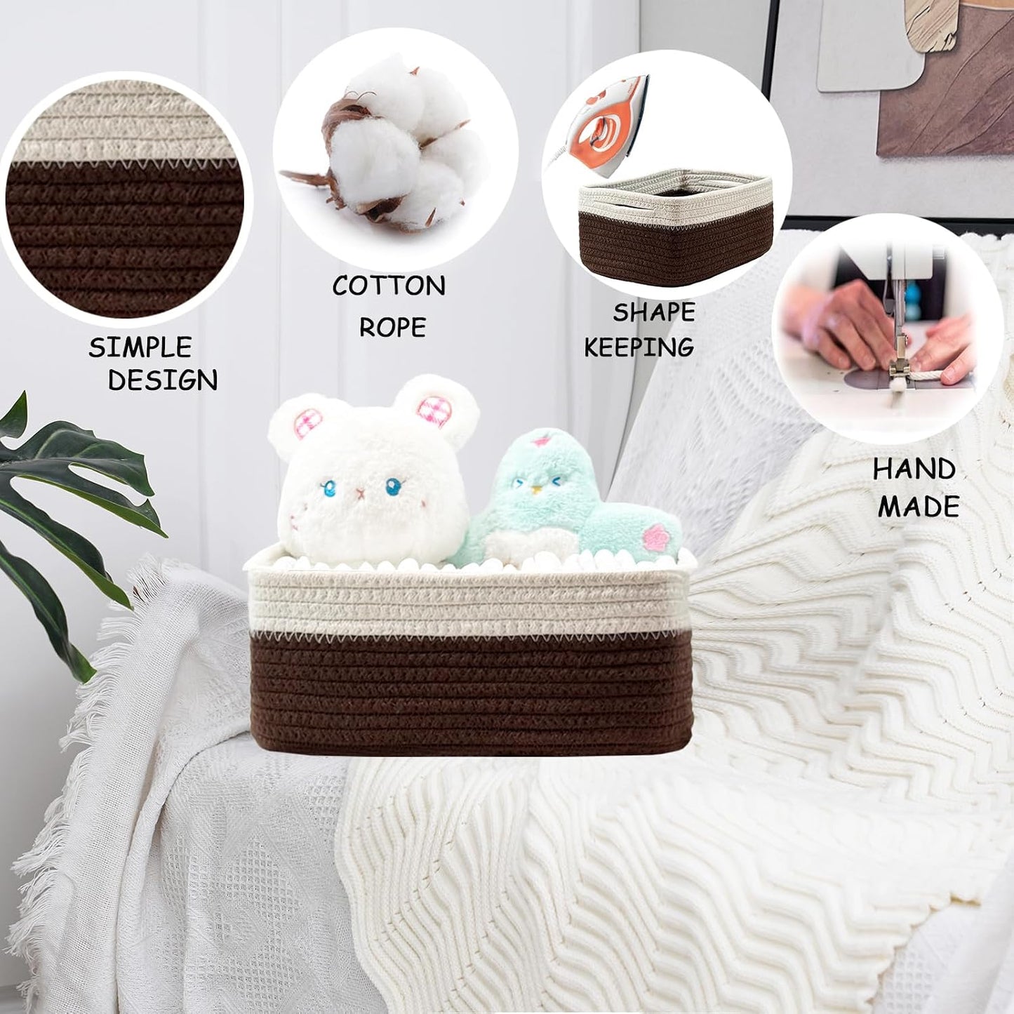 COMFY-HOMI 13" x 8.5" x 5.1" Storage Baskets for Organizing | Cotton Rope Woven Basket | Toy Storage Bin Box | Basket for Shelves, Closet Organizer Bin, Decorative Closet Shelf, 1 Pack