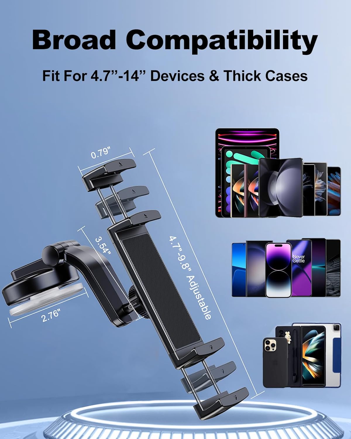 Car Phone Mount for Samsung Galaxy Z Fold 7 6 5 4 3 2 Accessories, Folding/Tablet Suction Holder for Dashboard 360° Rotatable Fit for iPad Mini 6 iPad Pro Air Pixel Fold and More 4-12.9" Device
