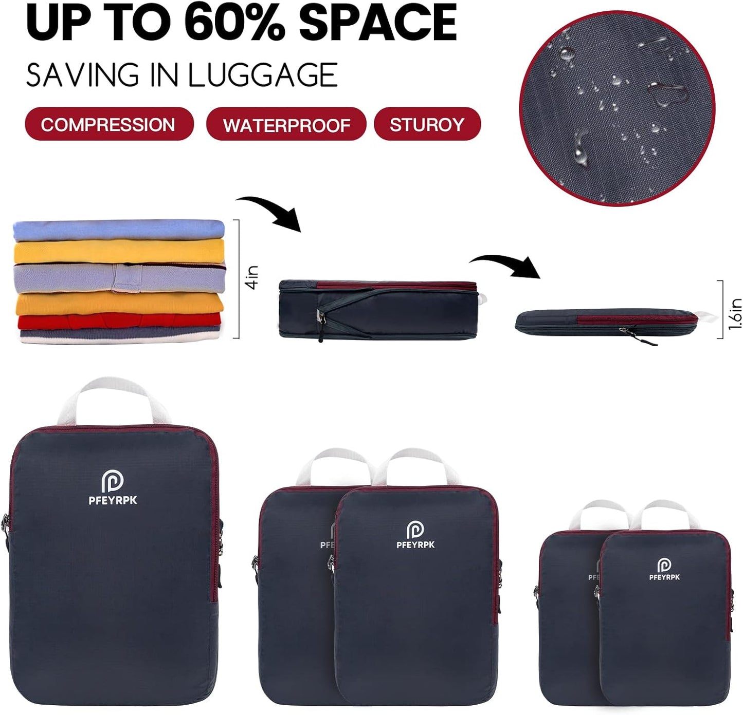 PFEYRPK Lightweight Compression Packing Cubes for Suitcases, Compressible Expandable Travel Packing Organizer with Clear Toiletries and Backpack Bag, Travel Essentials for Carry on Luggage 7 Set