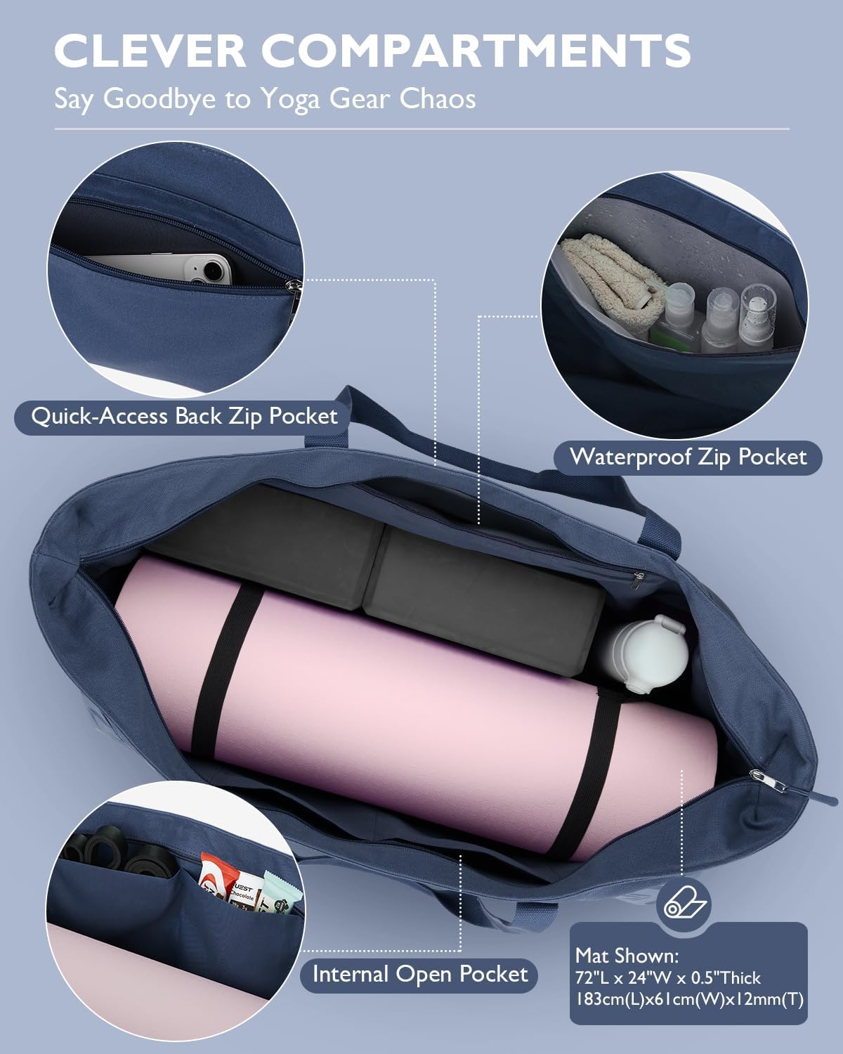 Gonex Yoga Mat Bag For Women, 60L Extra Large Pilates Mat & Blocks Carrier