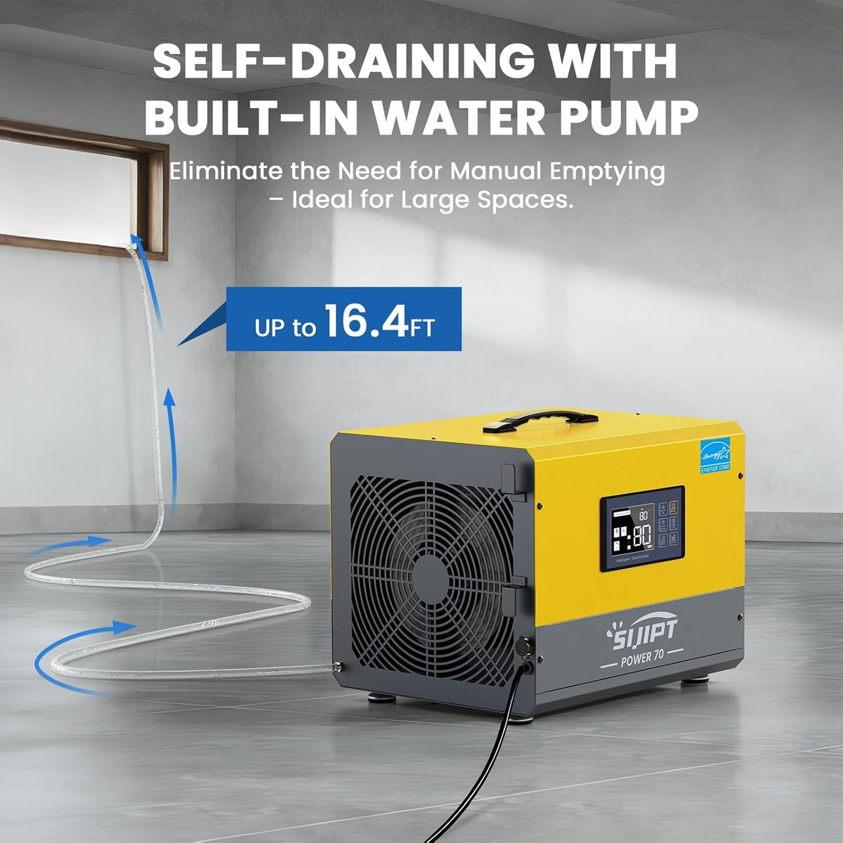 70 Pint Crawl Space Dehumidifier with Pump for 2000 Sq Ft – Energy Star Commercial for Basement, Auto Defrost, Memory Restart, Drain Hose