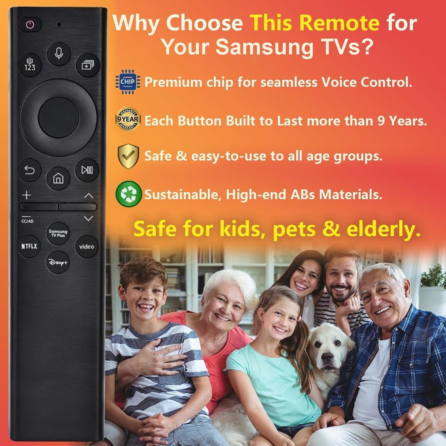 Replacement for Samsung TV Remote, for All 2019-2026 Samsung Remote Control for Smart TV with Voice Control. 2-Year Warranty.
