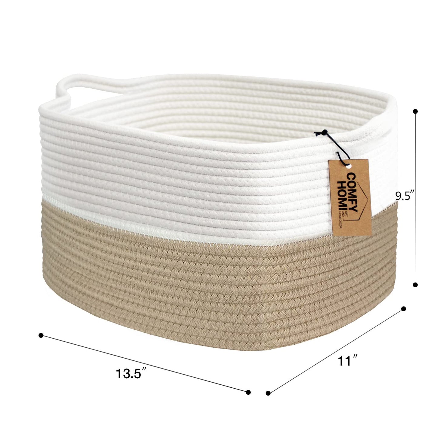 COMFY-HOMI Cotton Rope Woven Basket with Handles for Shelves,Toys,Book, Cloth Storage Baskets Bin for Organizing- 1 PCSToy Decorative Organizer for Living Room, Bathroom