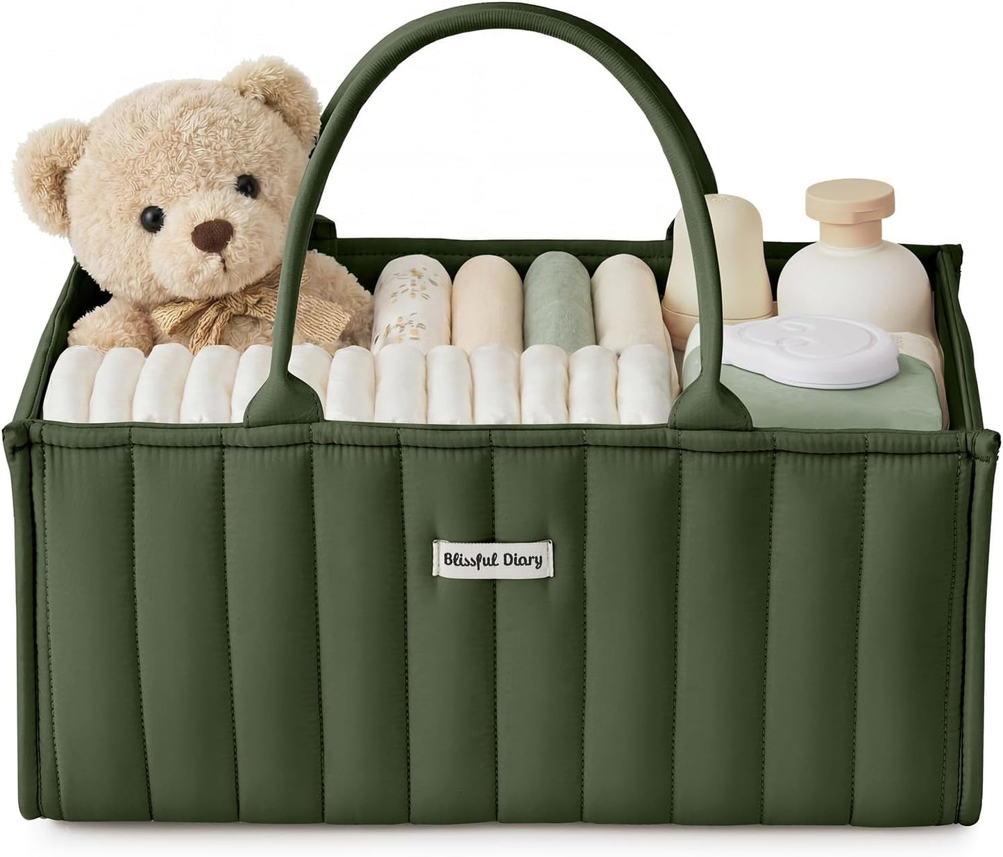Blissful Diary Baby Diaper Caddy Organizer, Stylish Storage Basket for Newborn Essentials and Diaper Station, Gift for Baby Shower and Registry Must-Have, Deep Green