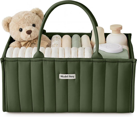 Blissful Diary Baby Diaper Caddy Organizer, Stylish Storage Basket for Newborn Essentials and Diaper Station, Gift for Baby Shower and Registry Must-Have, Deep Green