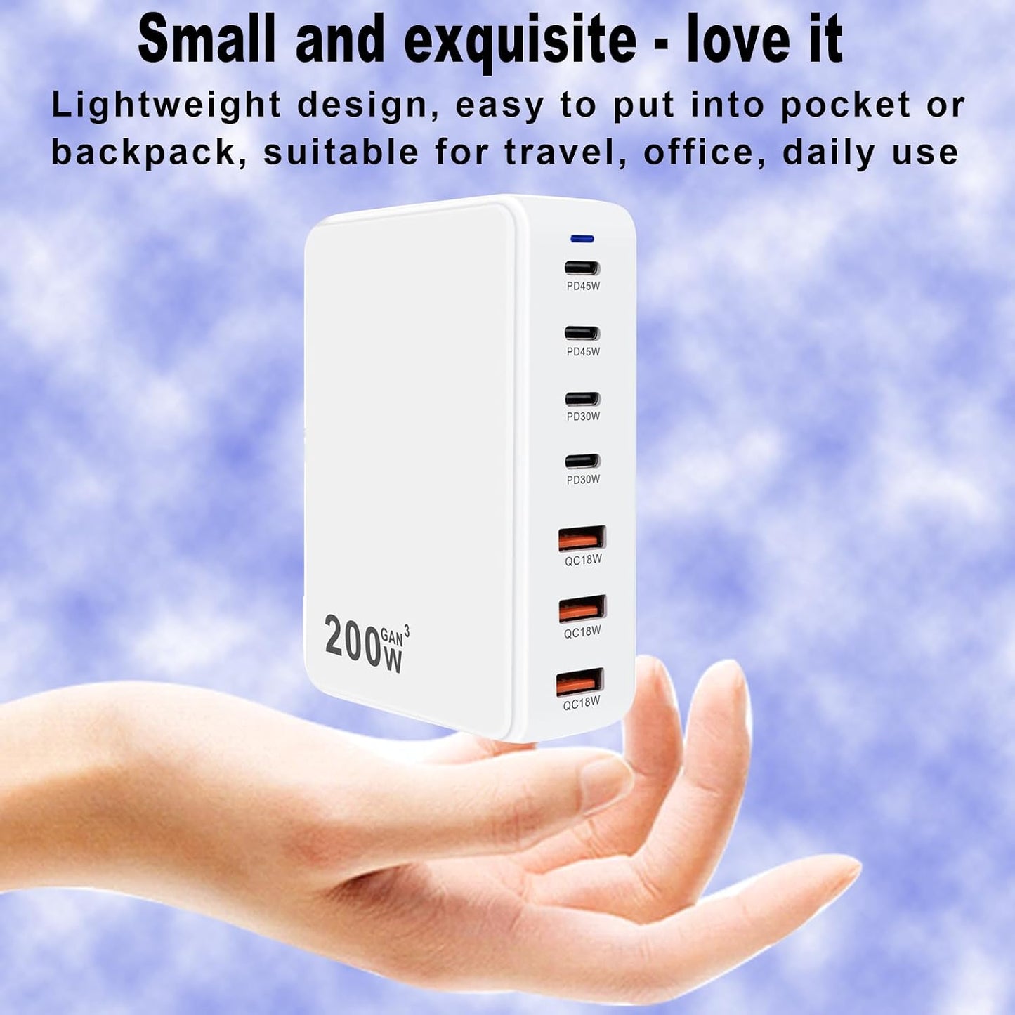 USB C Charger Block 200W USB C Charger Block, Upgraded GaN 7-Port Fast Charging Station Hub for Multiple Devices