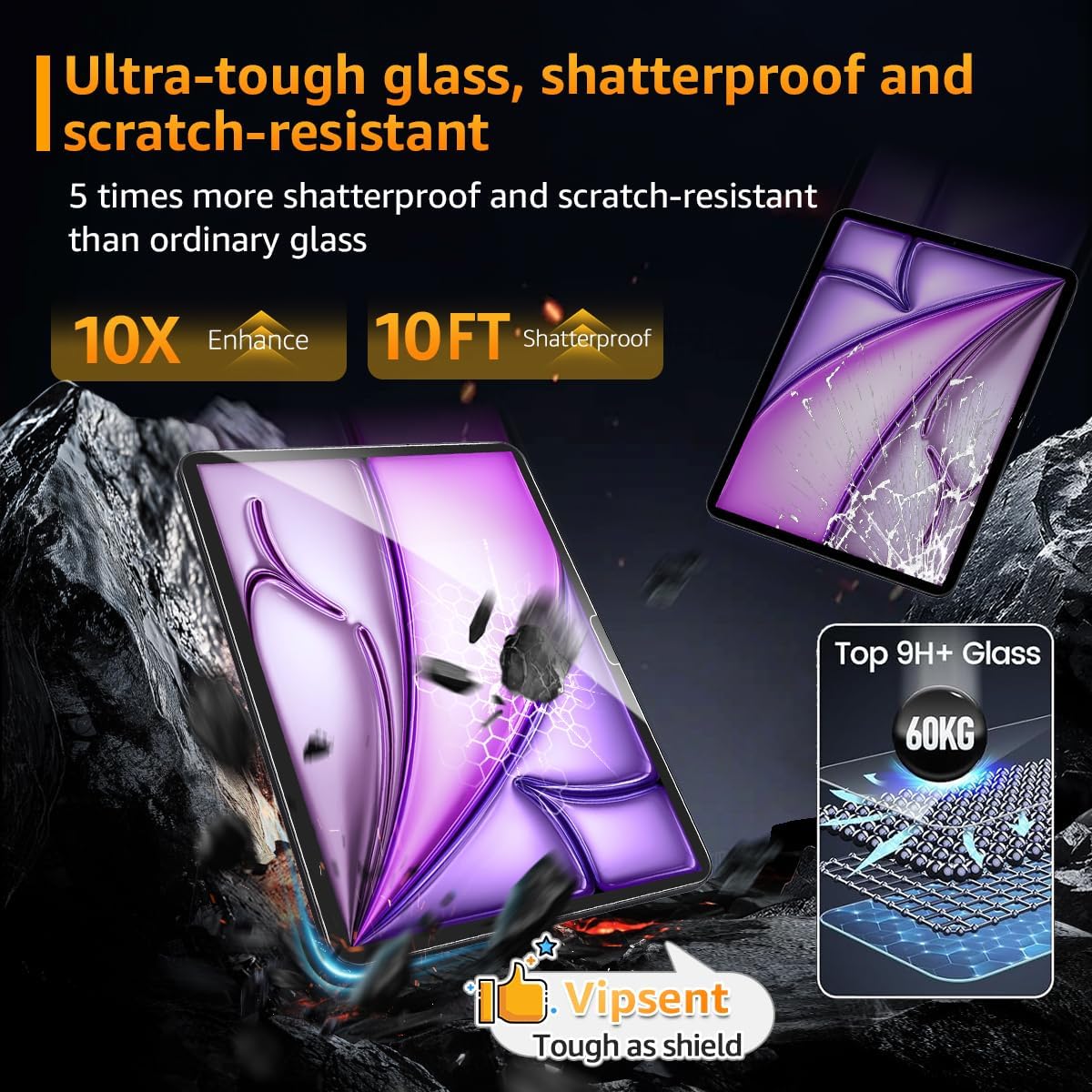 2-Pack Glass Screen Protector for iPad Air 13 Inch M3 2025 & M2 2024 (7th/6th Generation) Military Shatterproof, 9H+ Hardness, Auto-Alignment Frame, Anti-Fingerprint, HD Clear, Scratch Resistant