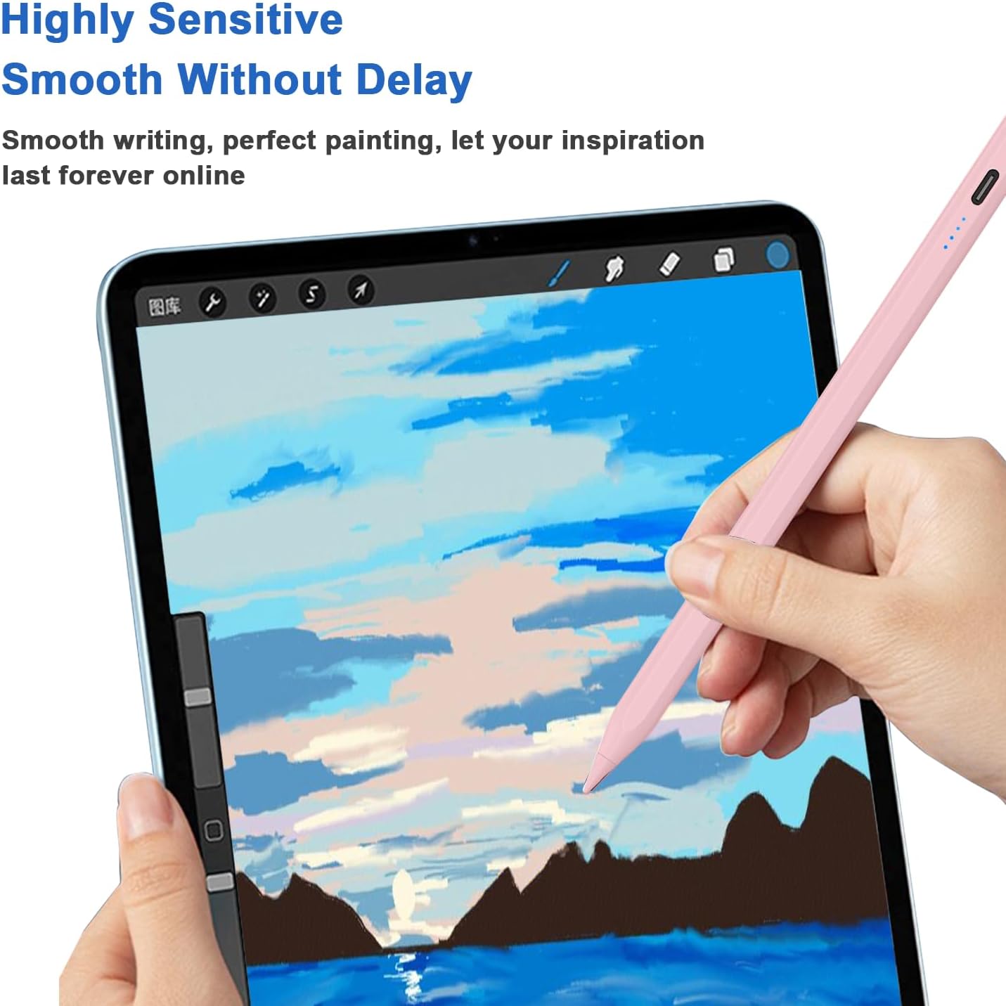 Stylus Pens for Touch Screens Power-Display Tablet Pen POM Tip Magnetic Digital Touch Pen Compatible with iPhone/iPad/iPad Pro/Lenovo/Switch/Android Smartphone and Tablet Devices (Pink)
