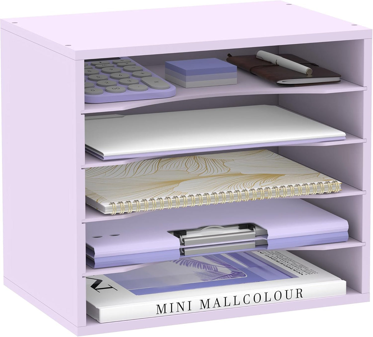 5 Tier Wood Desk Organizer, Paper Organizer for Desk, Purple