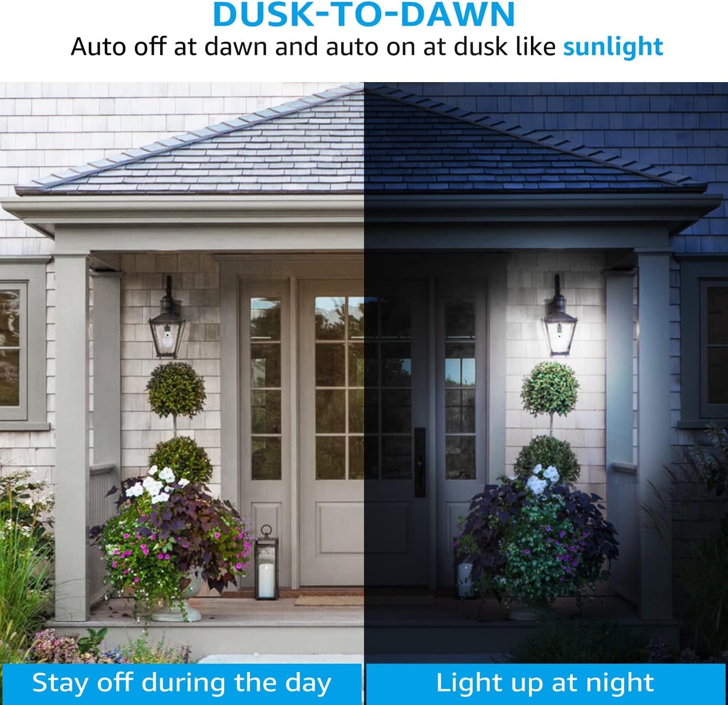 TORCHSTAR Dusk to Dawn Light Bulbs Outdoor, Sensor A19 LED Light Bulb, Auto on/Off Photocell Automatic for Outdoor Lighting, UL FCC DOE, 5000K, Pack of 4