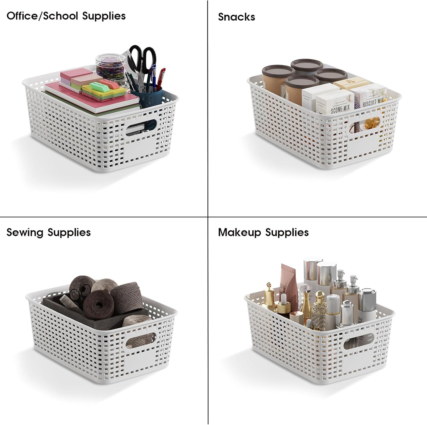 ORGIDOL Plastic Storage Basket with Lids 12 Pack Stackable Storage Bins Containers with Lid, Decorative Storage Boxes for Organizing Shelves, Drawers, Playroom, Classroom, Office, Closet, White