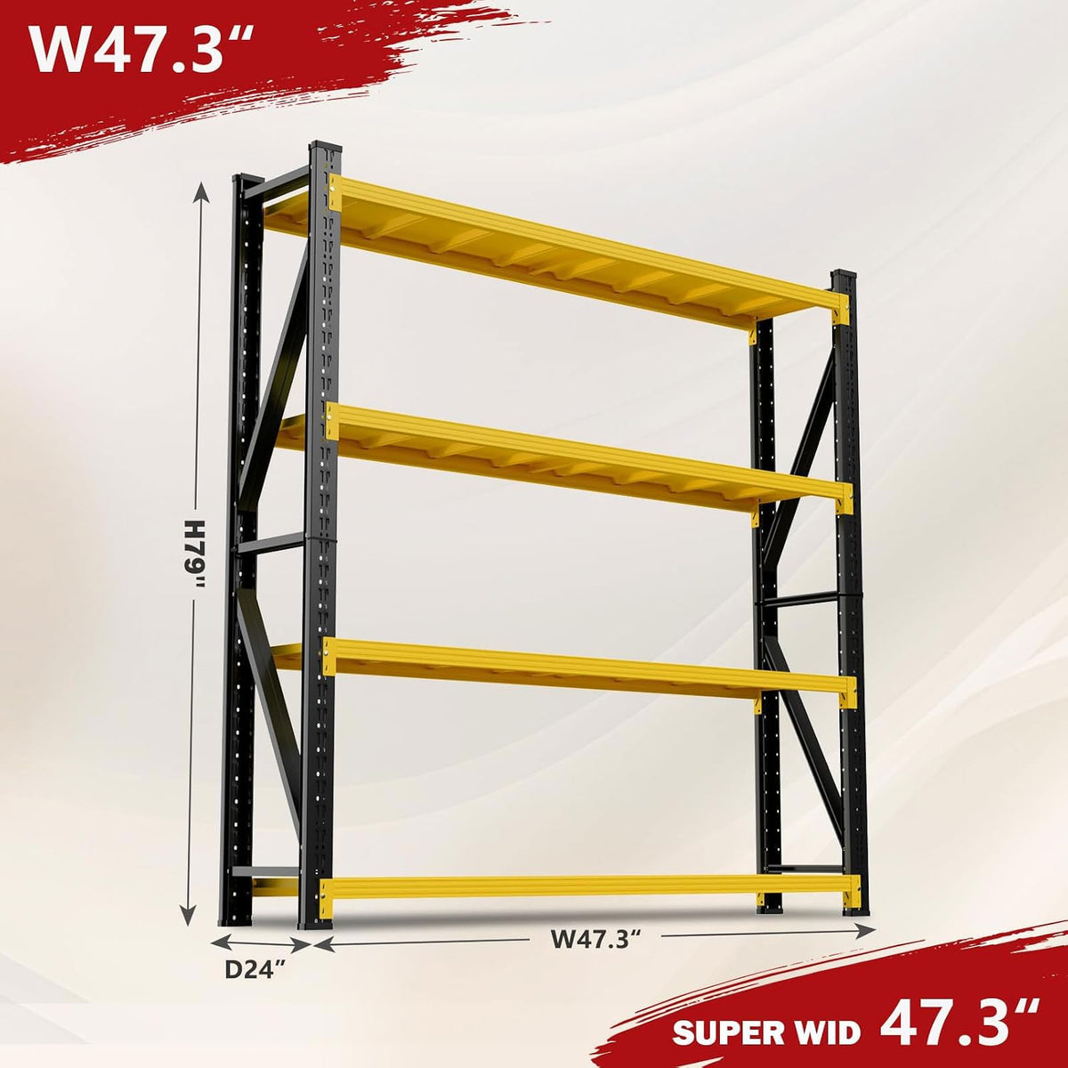 4000LBS Garage Shelving Heavy Duty, 48W X 24D X 79H Black+Yellow