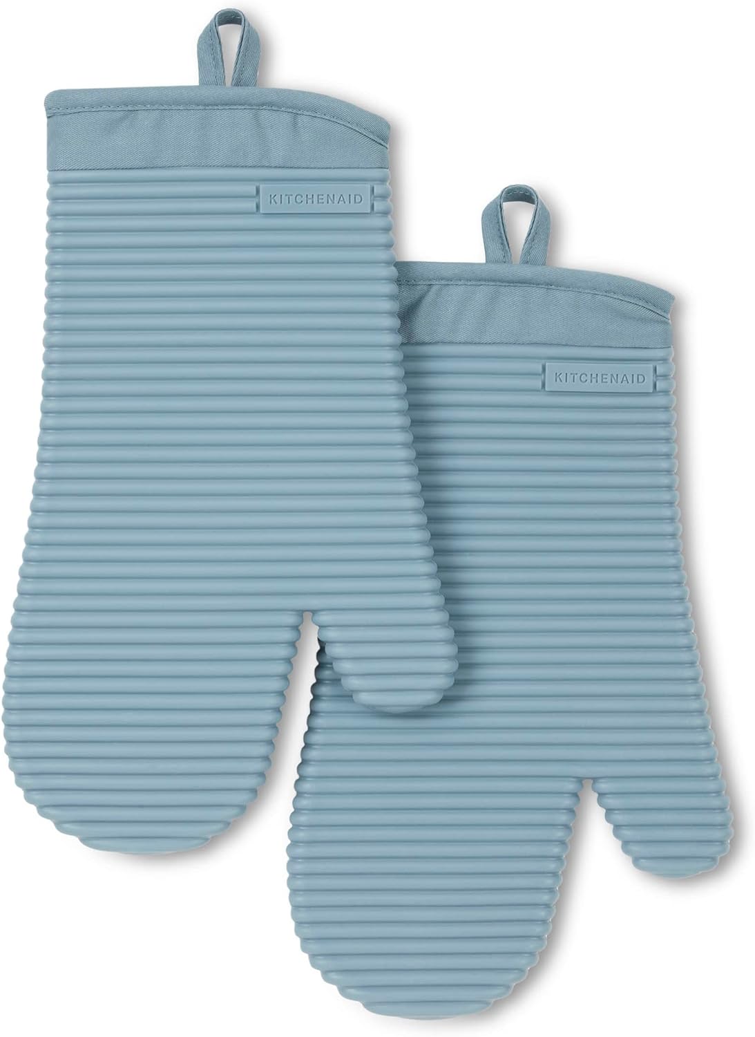 KITCHENAID Ribbed Soft Silicone Oven Mitt 2-Pack Set, 7.5"x13", Blue Velvet