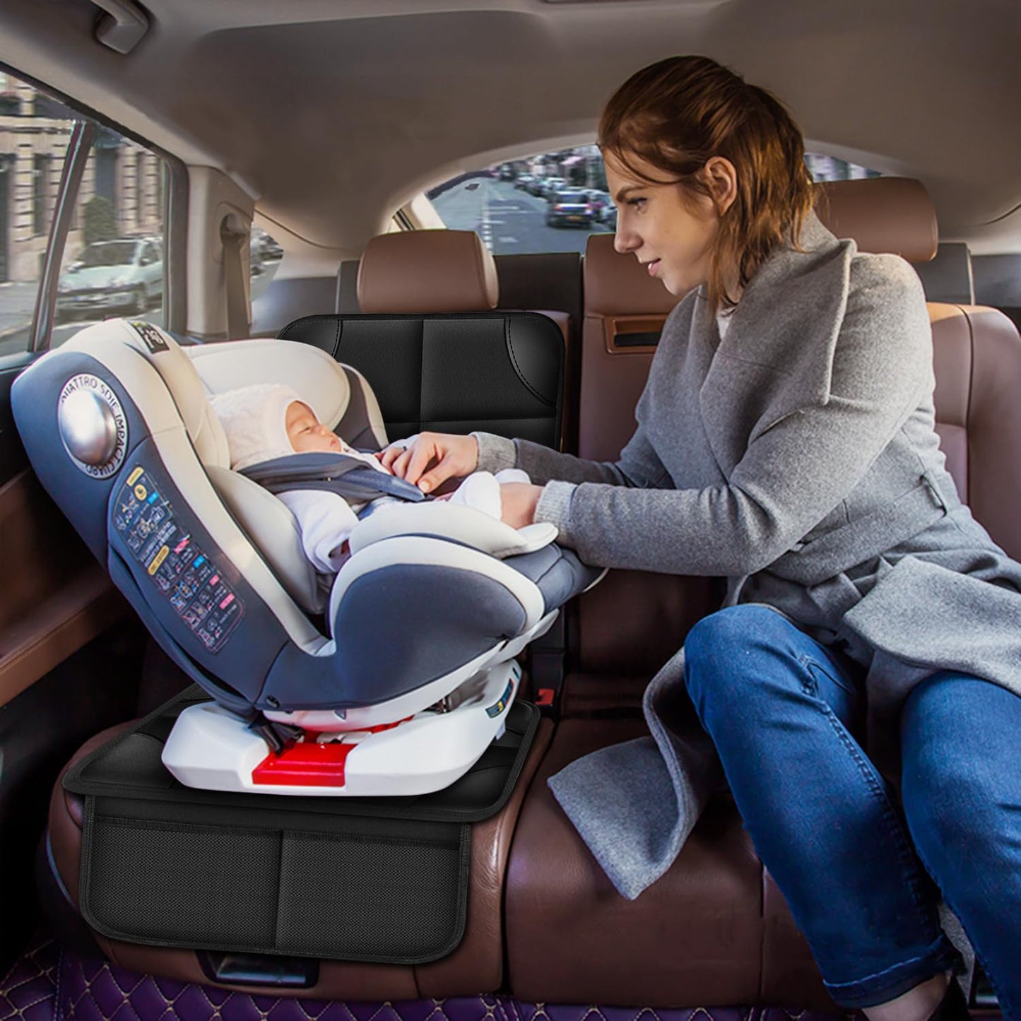 Meolsaek Car Seat Protector for Child Car Seat, Durable 600D Fabric Waterproof Car Seat Cover with Thick Pad Non-Slip Backing，No Imprints (Black 2pcs)