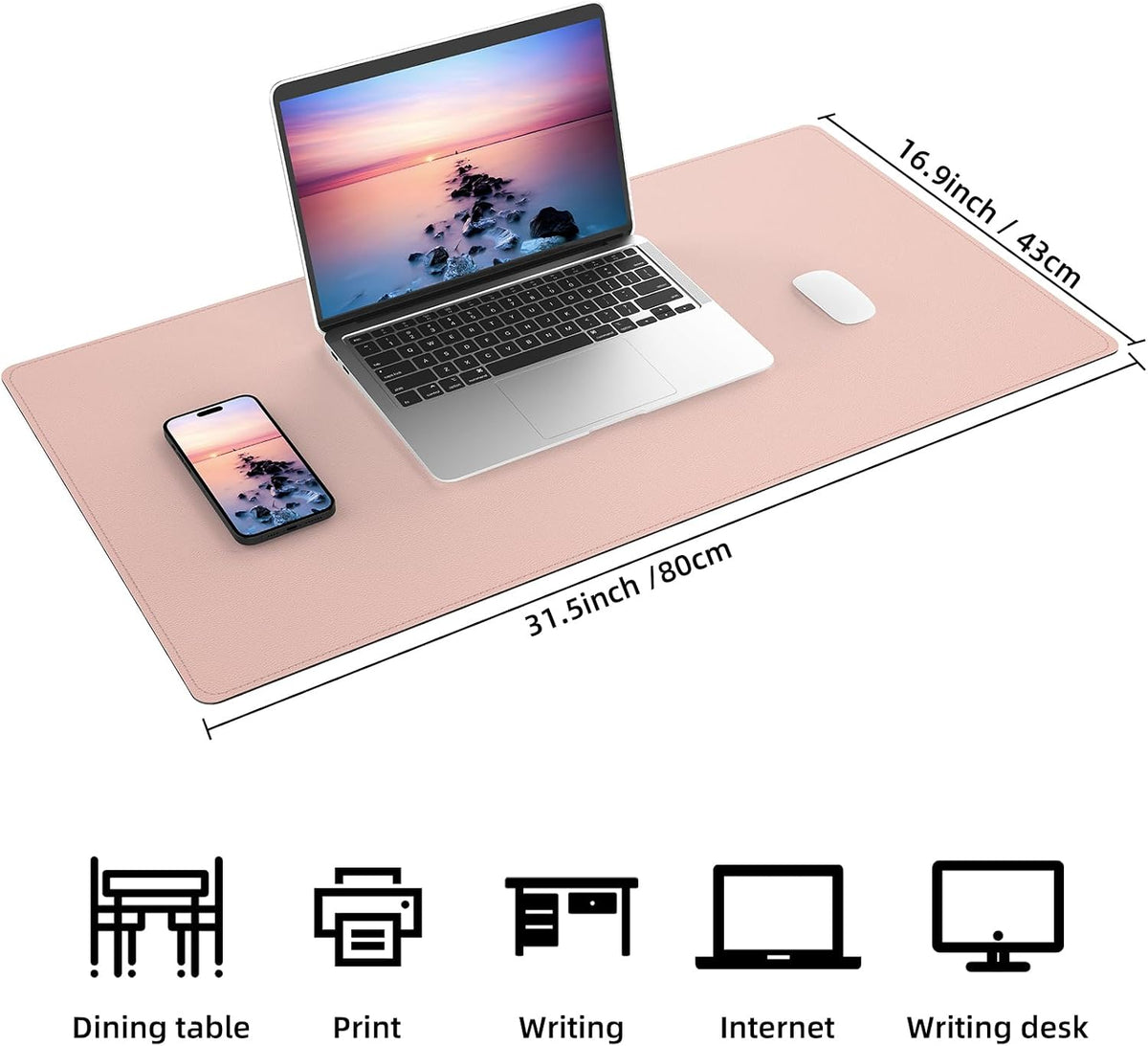 AFIING Cork Desk Mat, 31.5" x 17", Pink,Desk pad Protector