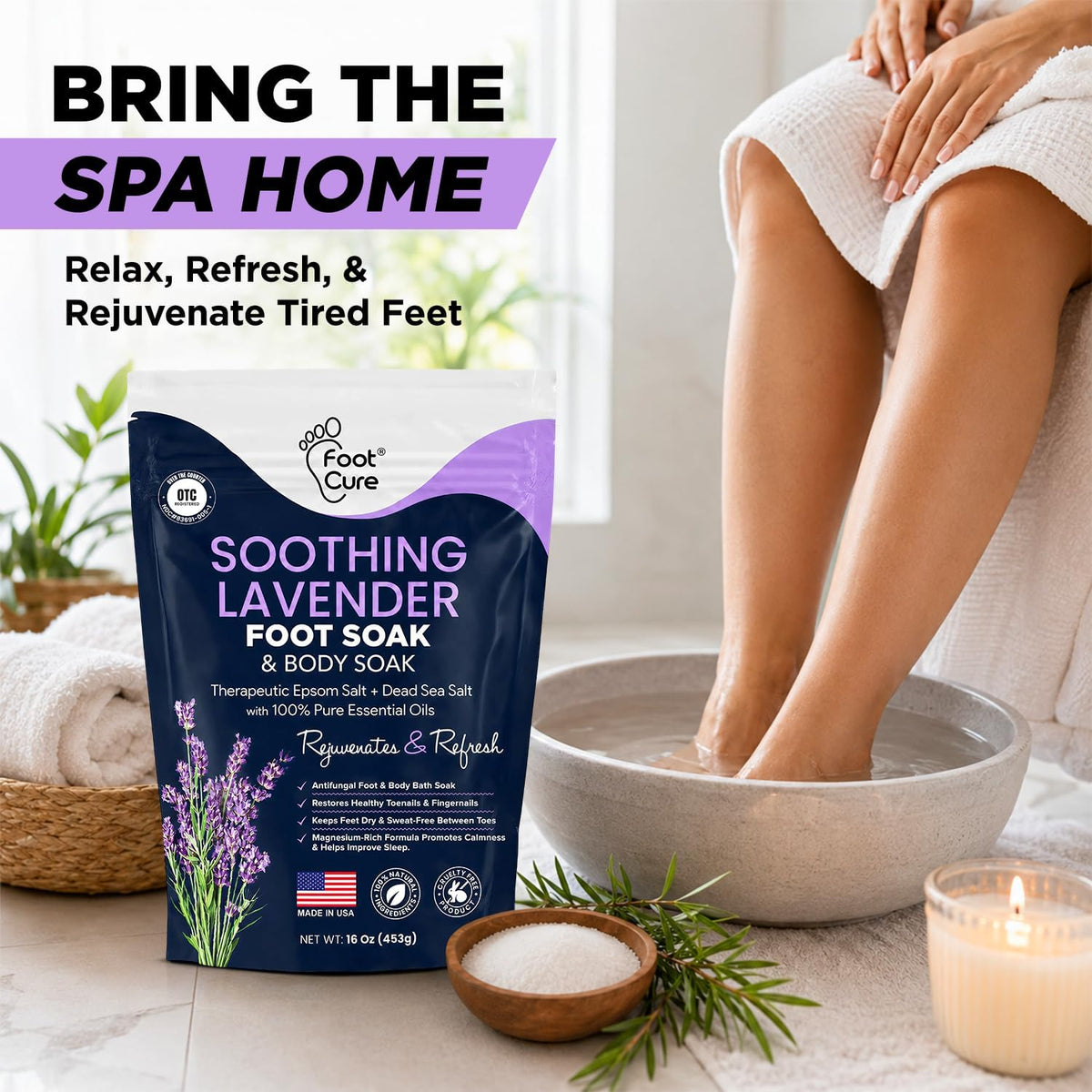 Soothing Lavender Epsom Salt Foot Soak, Night Time Relaxation, Refresh Feet