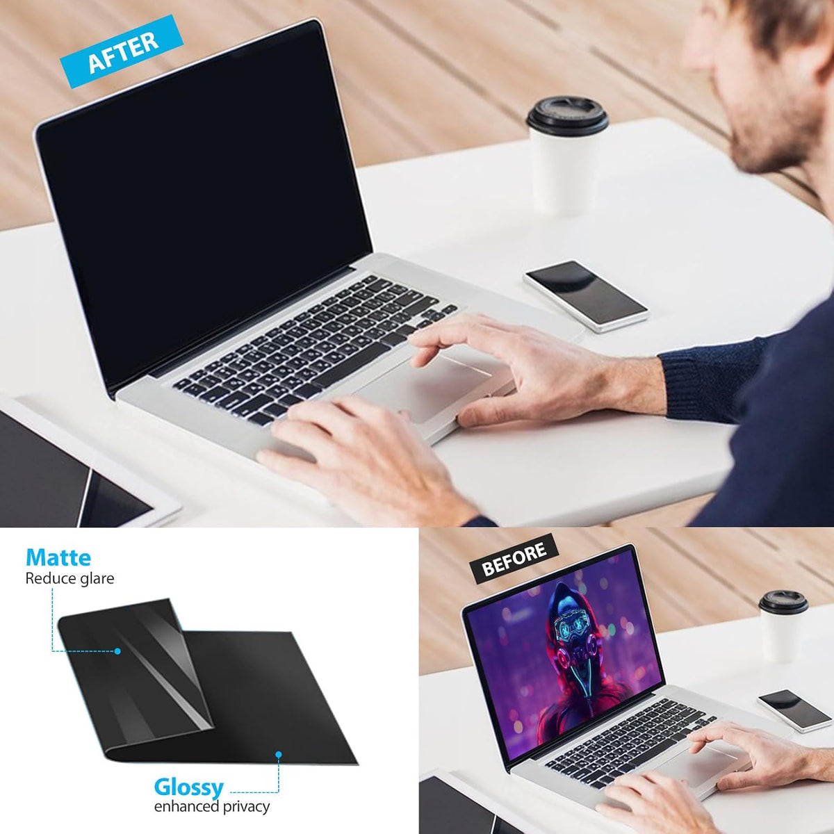 Magnetic Laptop Privacy Screen Filter 15.6 inch for 16:9 Widescreen Computer Monitor, Removable Anti Blue Light Privacy Shield, Anti-Glare Protector