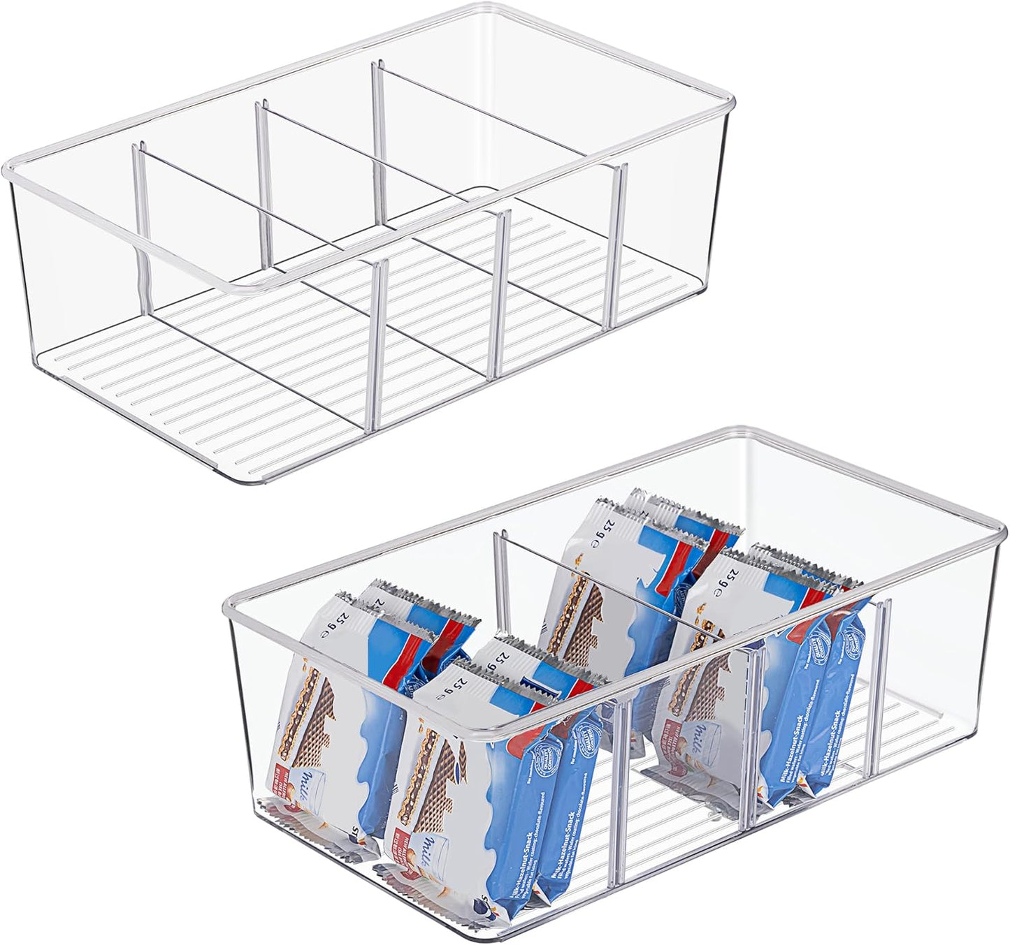 Vtopmart 8 Pack Food Storage Organizer Bins, Clear Plastic Bins for Pantry, Kitchen, Fridge, Cabinet Organization and Storage, 4 Compartment Holder for Packets, Snacks, Pouches, Spice Packets