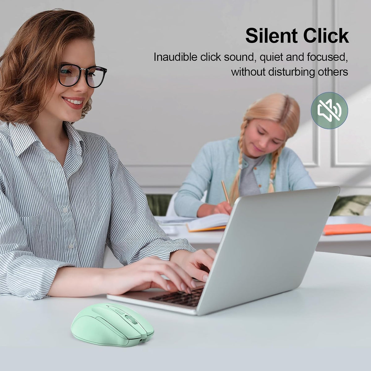 TECKNET Wireless Mouse, BT 5.0/2.4G, Rechargeable 6-DPI Silent, Green