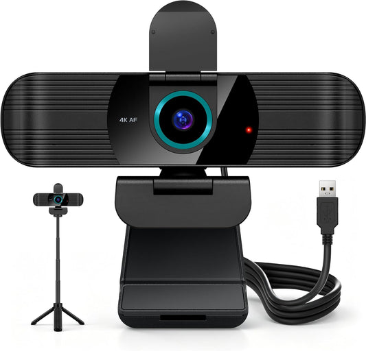 Pro UHD 4K/30fps Webcam with Tripod, External USB Camera for PC/Laptop