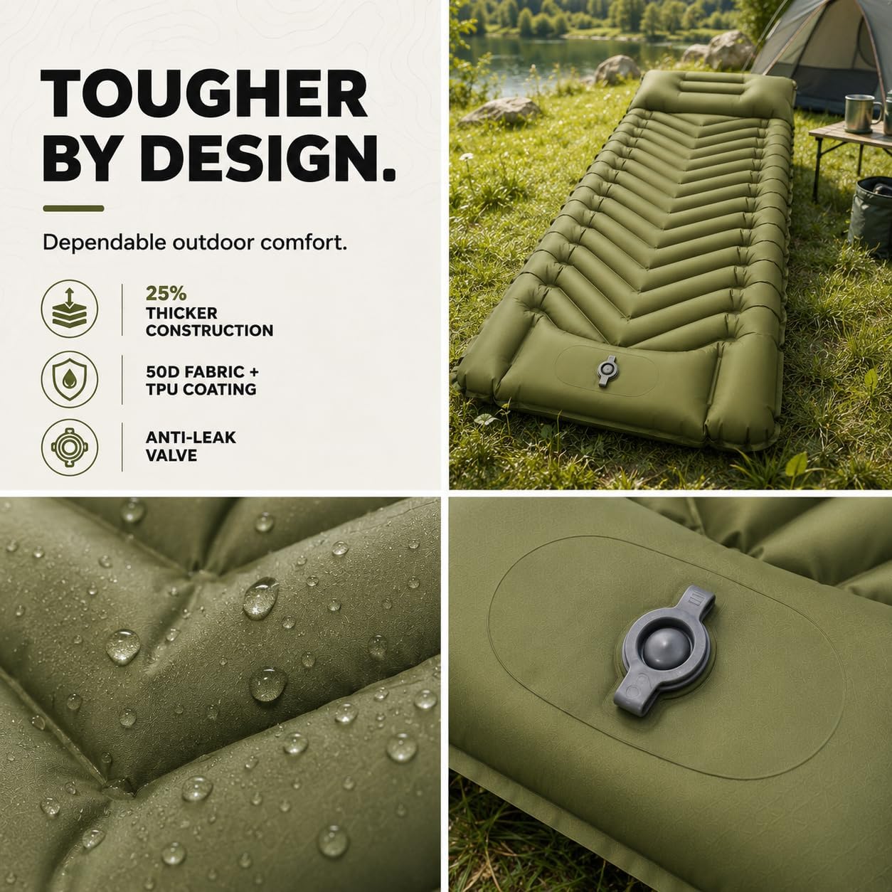 MalloMe Camping Mattress Sleeping Pad for Camping - Bed for Outdoors Self-Inflating Air Mattress for Backpacking Leak-Resistant Inflatable Travel Mat w/Foot Pump Compact Ultralight Single & Double
