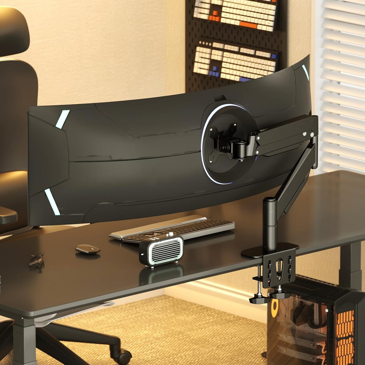 Suptek Single Monitor Arm for 27–57 Inch Ultrawide Large Screen Monitors, Heavy Duty Gas Spring Desk Mount with Tilt Swivel, VESA 75/100, Supports 59.4 lbs, Clamp & Grommet, MD71MAX