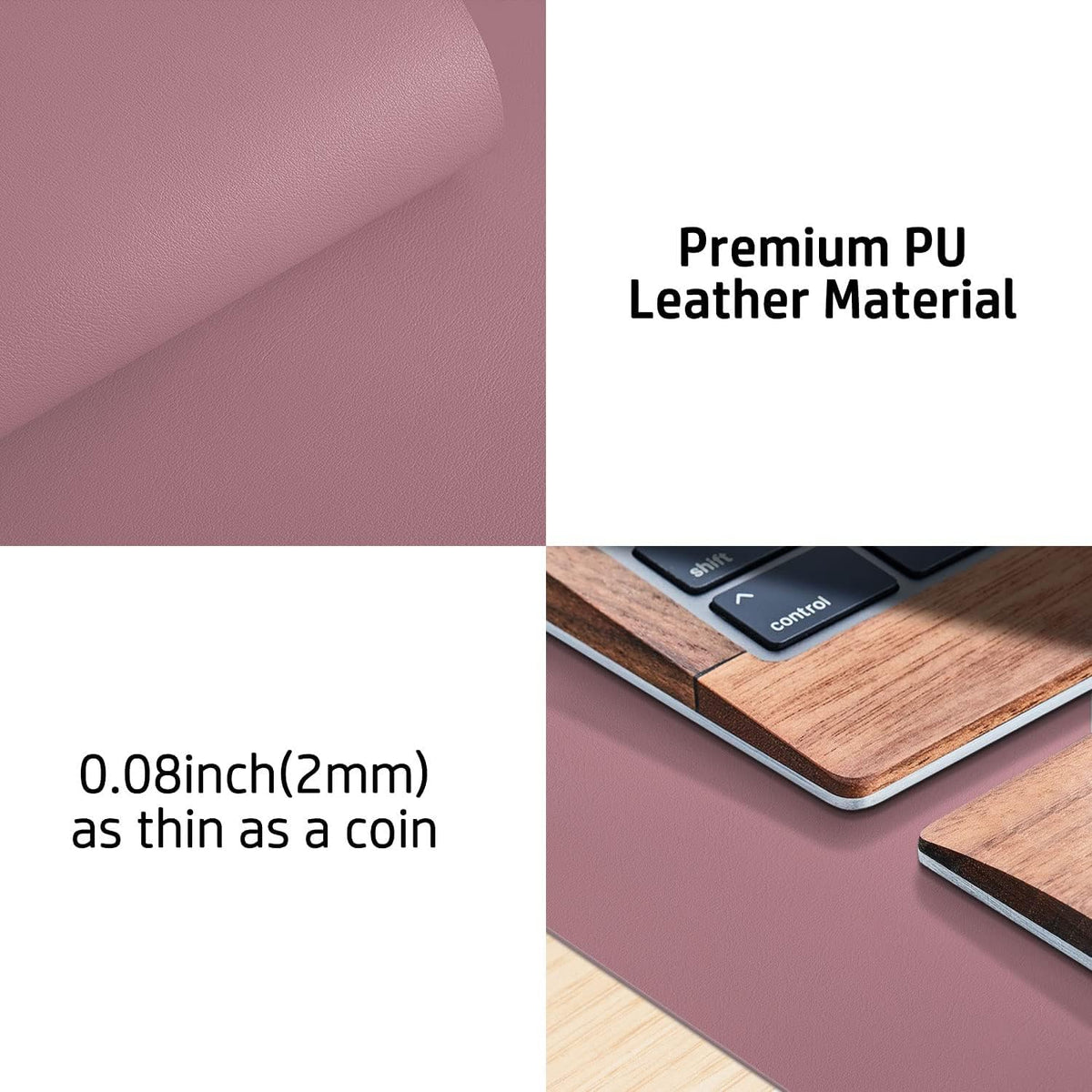Aothia Leather Desk Pad Protector, Mouse Pad, Office Desk Mat, 31.5" x 15.7" Non-Slip PU Leather Desk Blotter, Laptop Desk Pad, Waterproof Desk Writing Pad for Office and Home (Dark Pink)