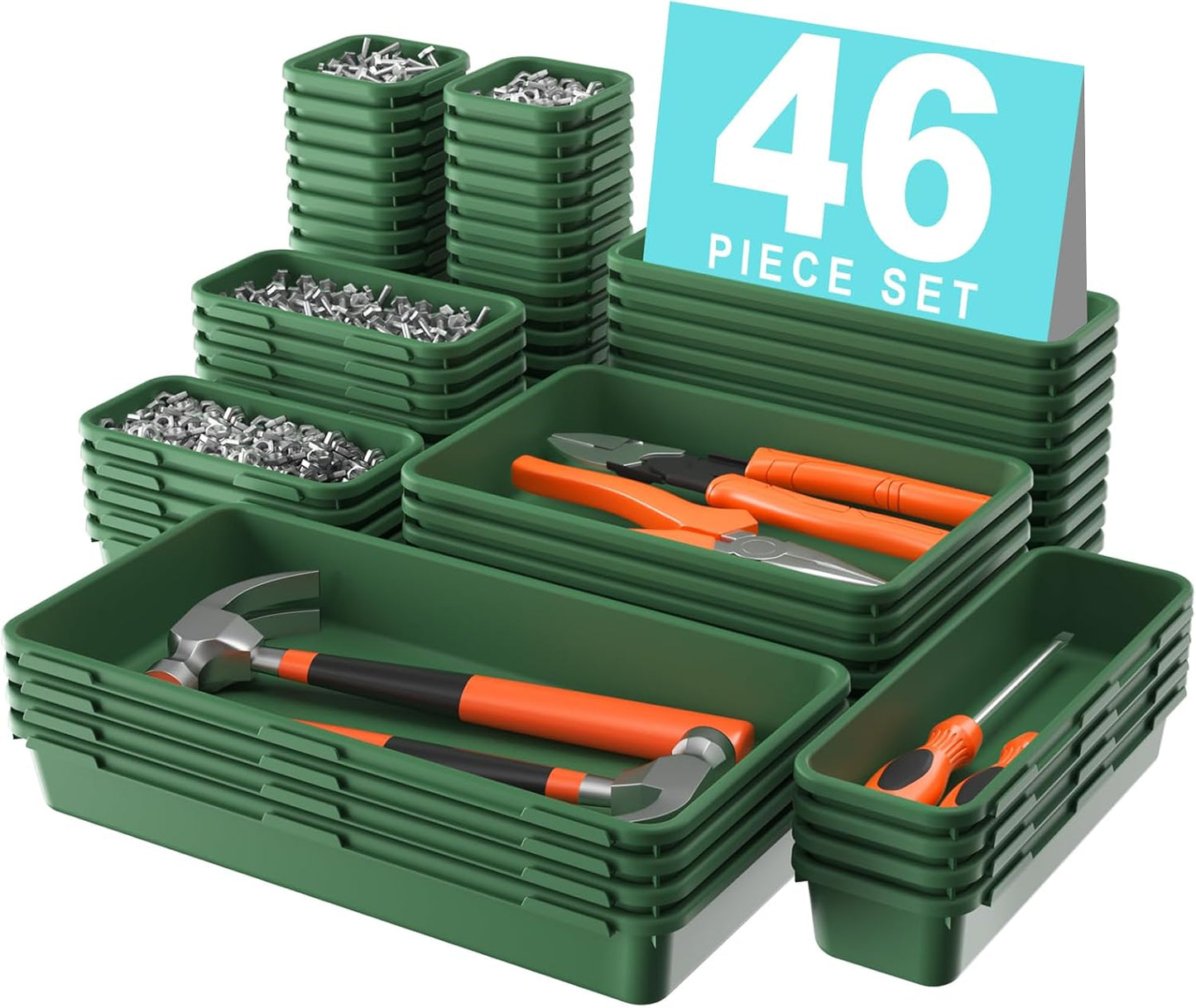 A-LUGEI【𝟰𝟲𝗣𝗖𝗦】【5 Size】Tool Box Organizer Tray Divider Set, 【Orange】 Desk Drawer Organizer,Garage Organization and Storage Toolbox Accessories Rolling Tool Chest Cart Cabinet WorkBench Part