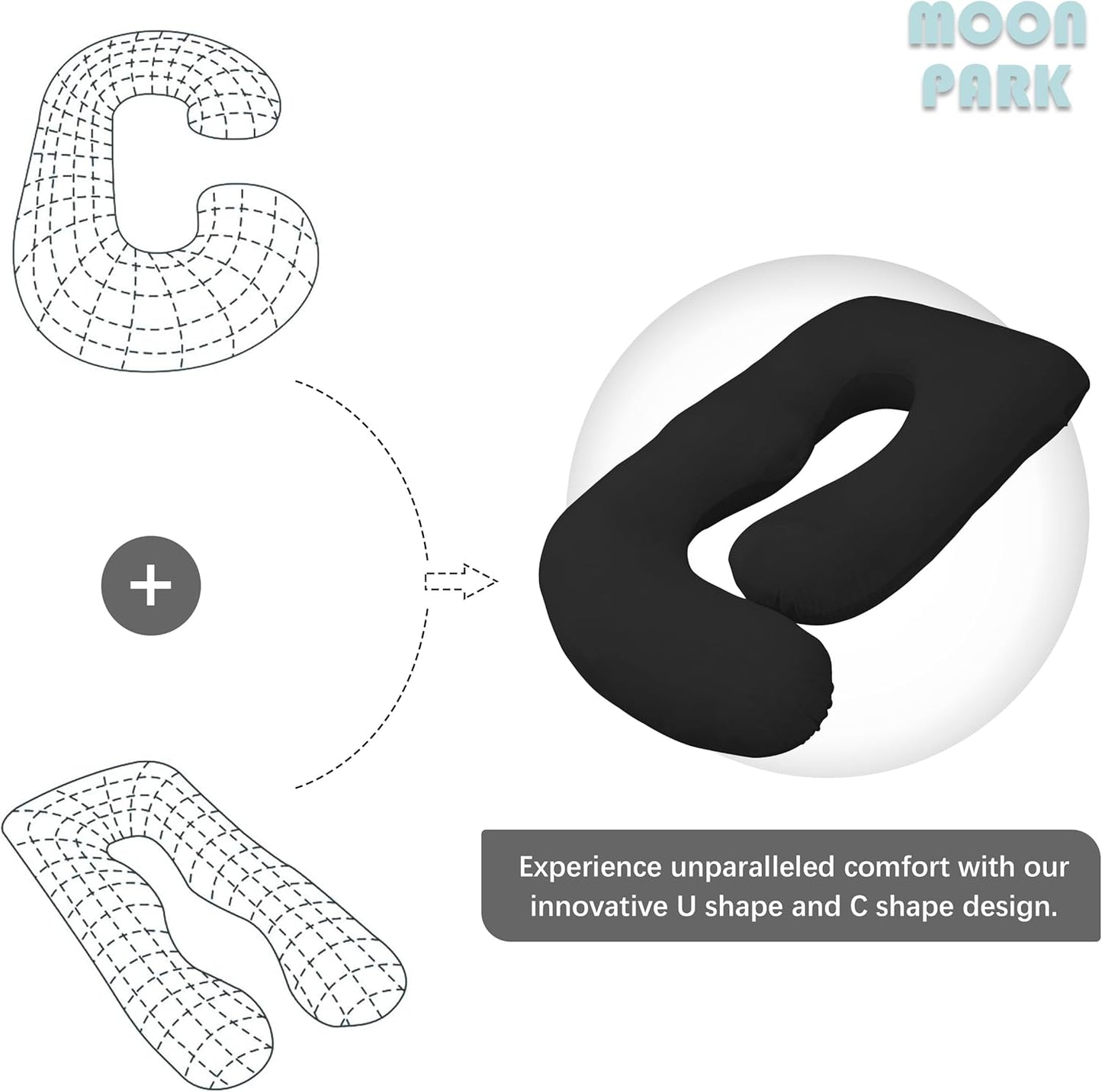 MOON PARK Pregnancy Pillows for Sleeping - U Shaped Full Body Maternity Pillow with Removable Cover - Support for Back, Legs, Belly, Hips - 57 Inch Pregnancy Pillow for Women - Black