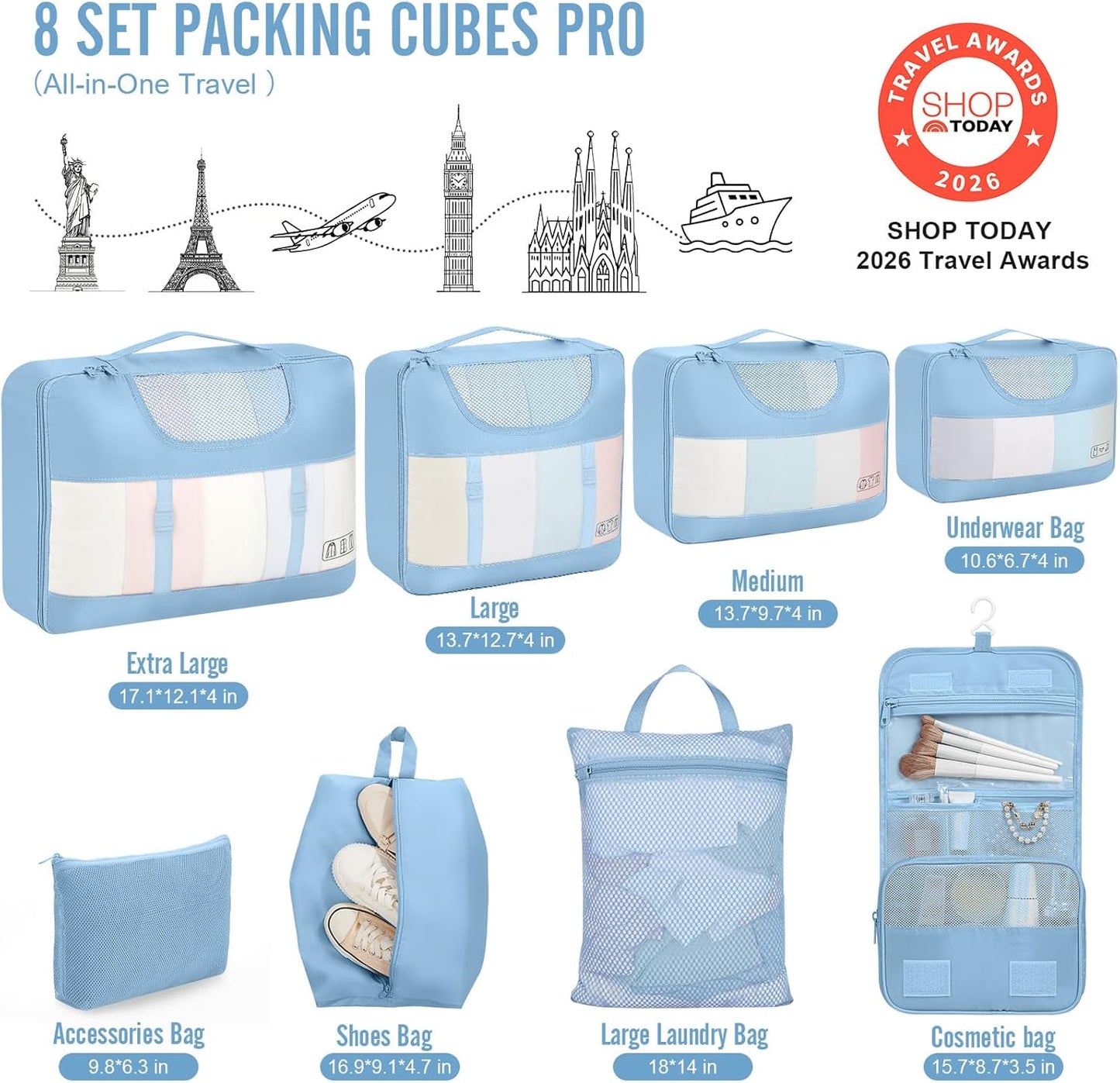 Veken 10 Set Packing Cubes for Travel Essentials, Suitcase Organizer Bags in 4 Sizes, Carry-On Luggage Accessories with Laundry Bag, Airplane Must Have, Gifts for Women Men