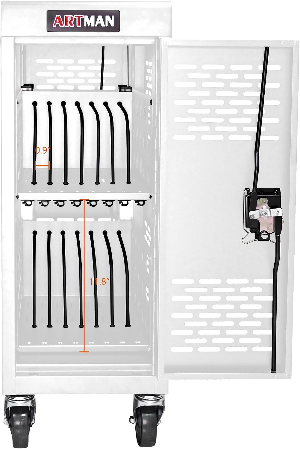 16-Bay Mobile Charging Cart with Lock, White | Laptop Storage, Access Lock, Cord Management, for iPads/Chromebooks up to 14", for School/Business